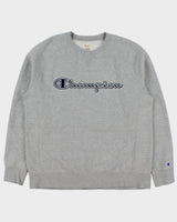 Vintage Champion Grey Marl Embroidered Spell Out Crewneck Sweatshirt - XL