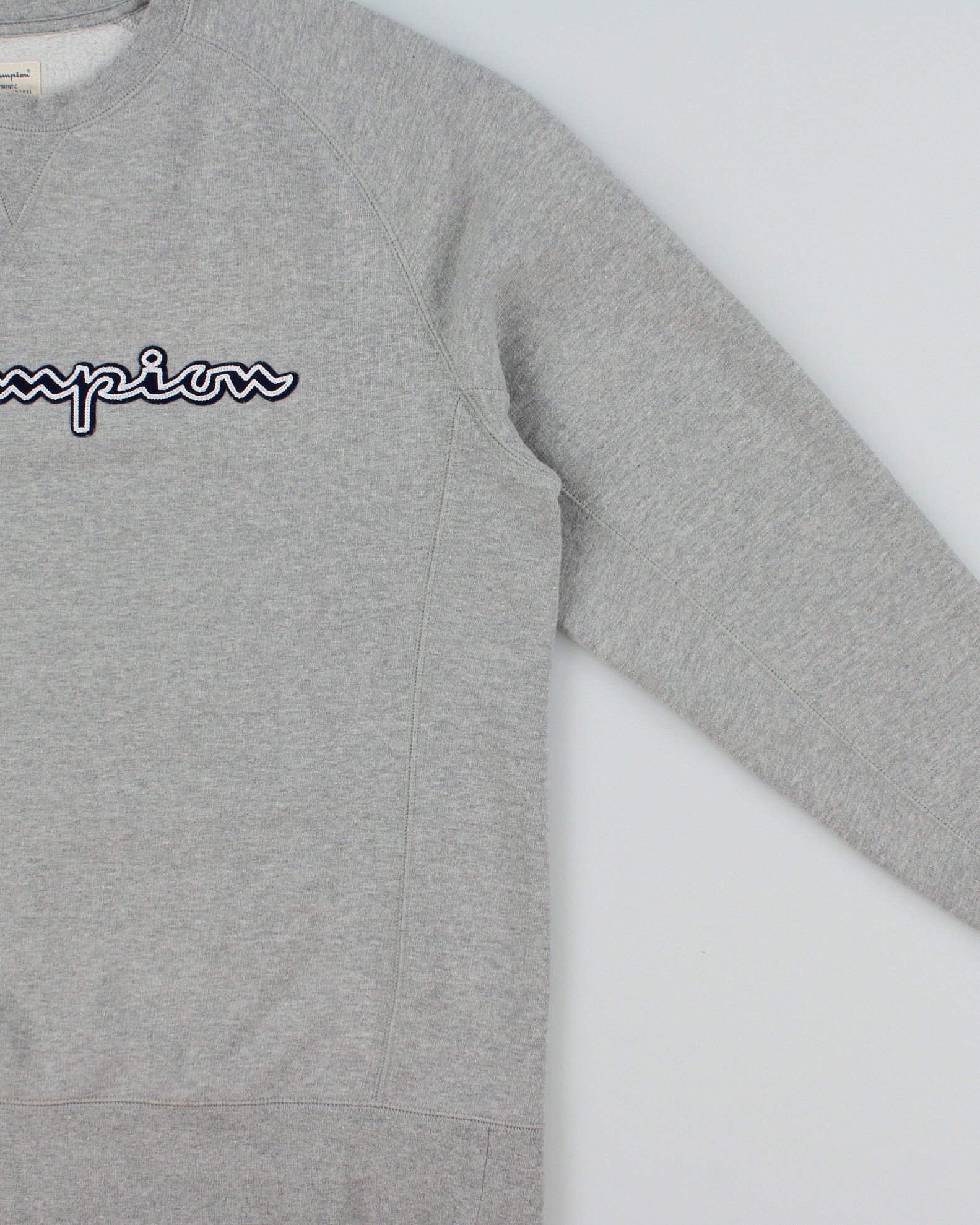 Vintage Champion Grey Marl Embroidered Spell Out Crewneck Sweatshirt - XL