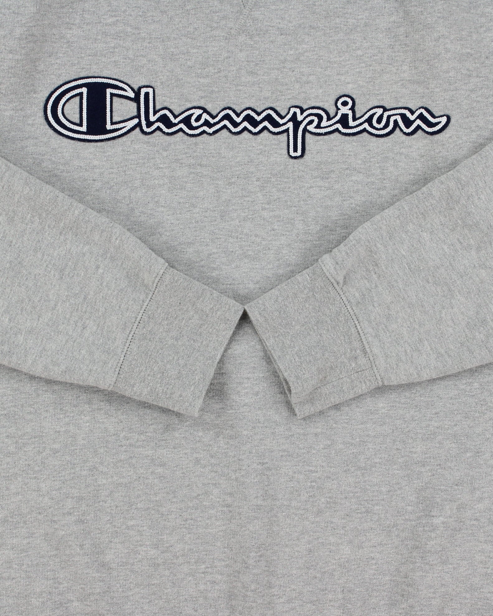 Vintage Champion Grey Marl Embroidered Spell Out Crewneck Sweatshirt - XL