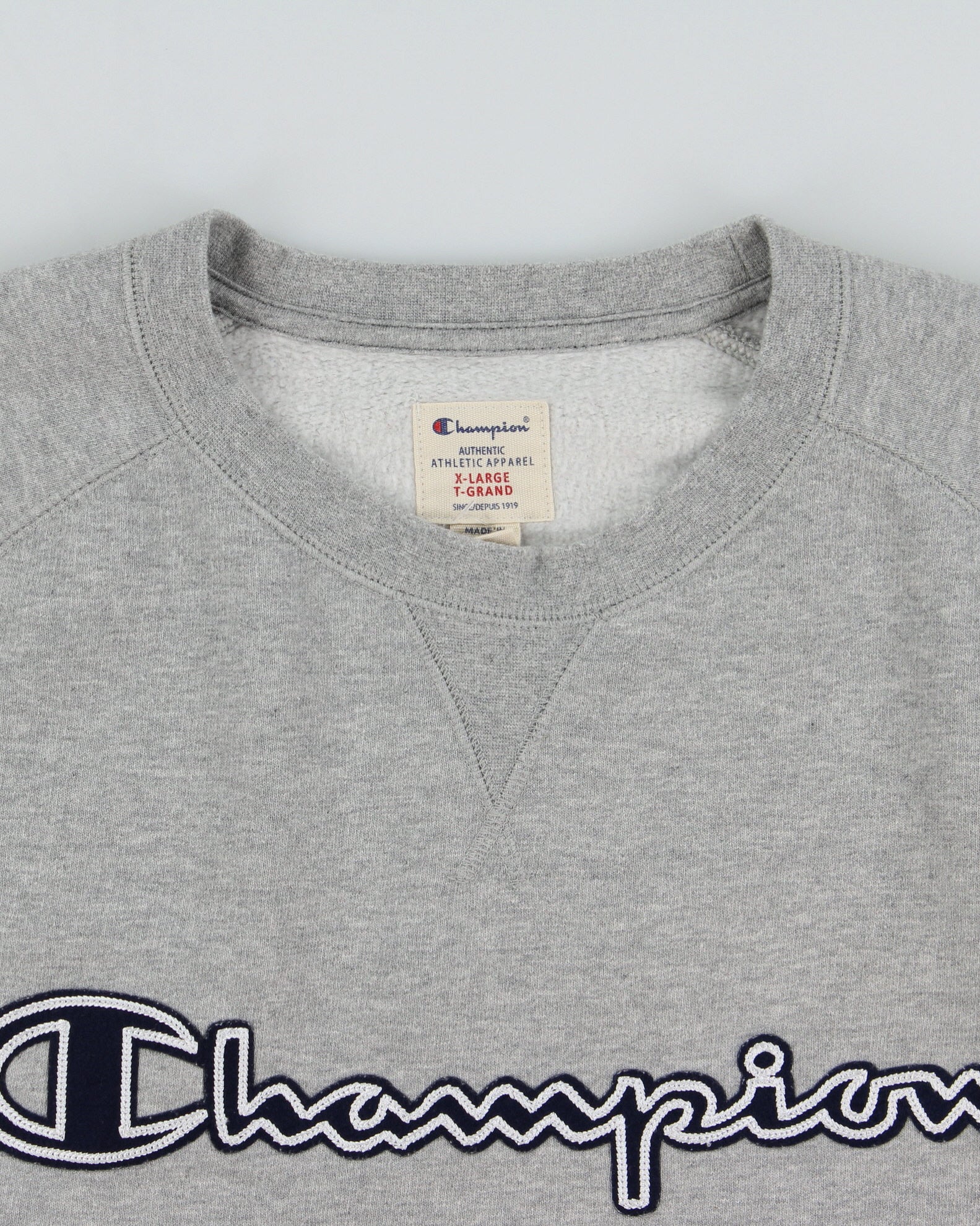 Vintage Champion Grey Marl Embroidered Spell Out Crewneck Sweatshirt - XL