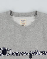 Vintage Champion Grey Marl Embroidered Spell Out Crewneck Sweatshirt - XL