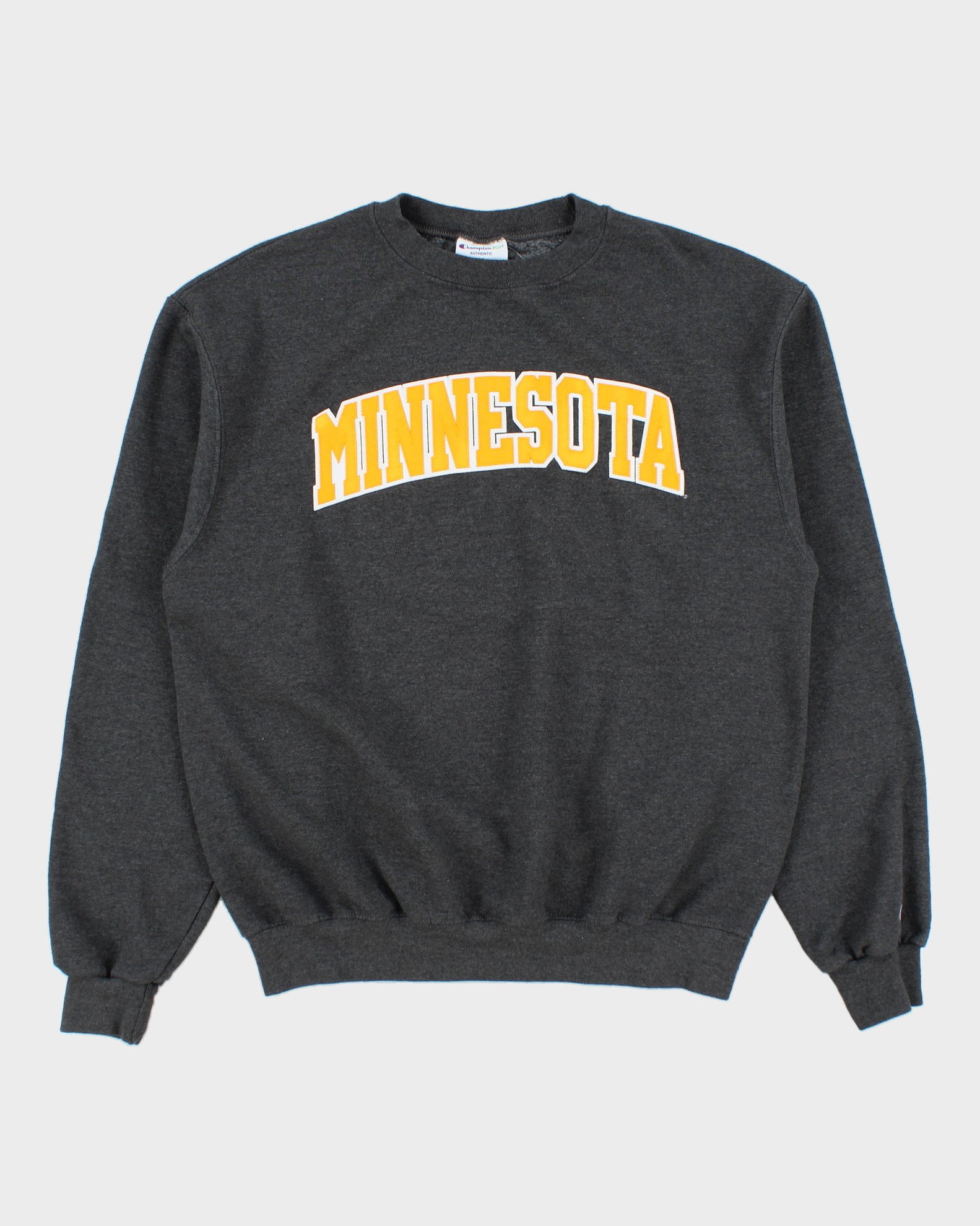 Vintage Champion Eco Grey Marl Stitch Embroidered Minnesota Crewneck Varsity Sweatshirt - M