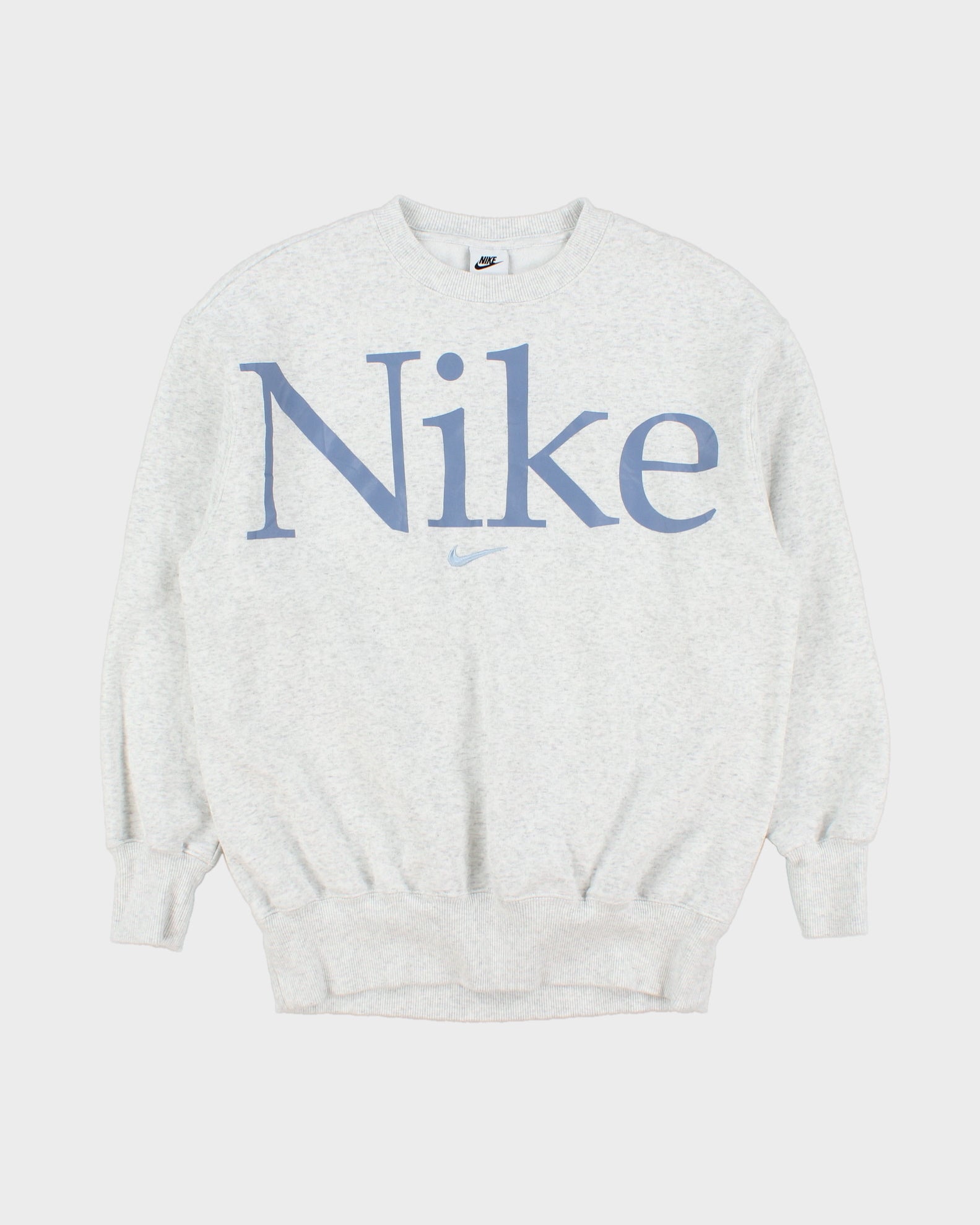 Nike Grey Marl Centre Swoosh Spell Out Unisex Crewneck Sweatshirt - XS