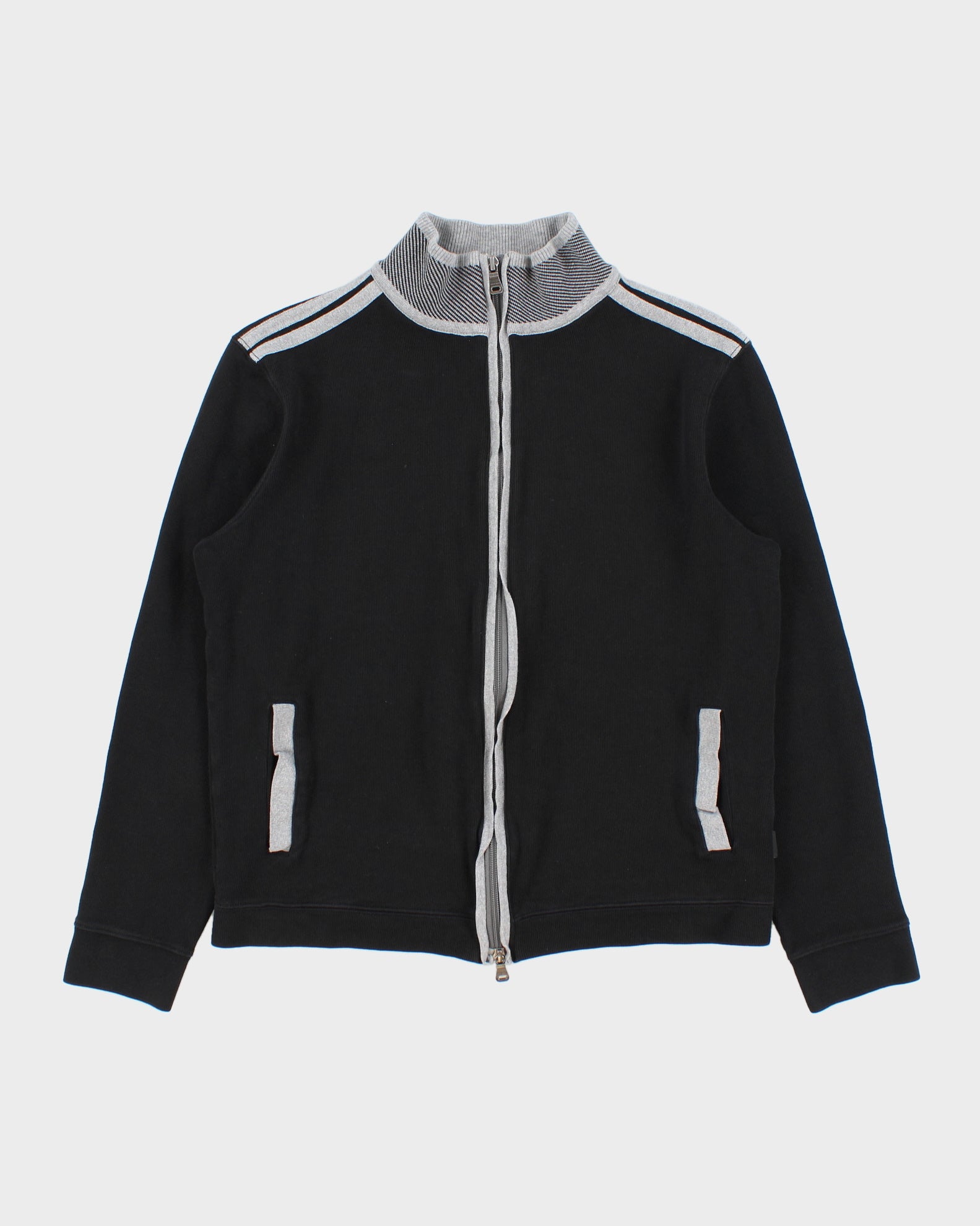 Vintage Hugo Boss Cannobio Two-Tone Striped Regular Fit Funnel Neck Zip-Up Sweatshirt - M
