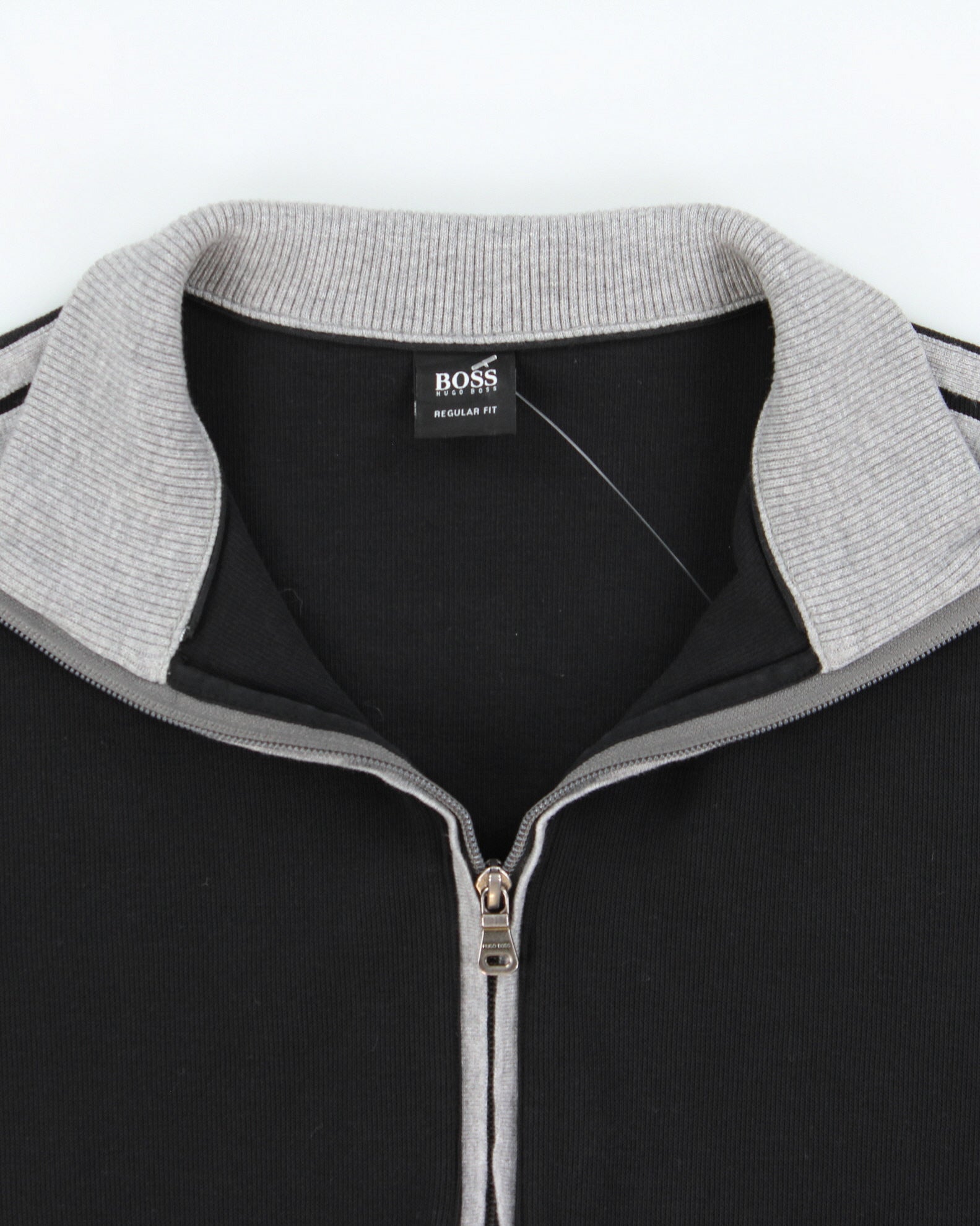 Vintage Hugo Boss Cannobio Two-Tone Striped Regular Fit Funnel Neck Zip-Up Sweatshirt - M