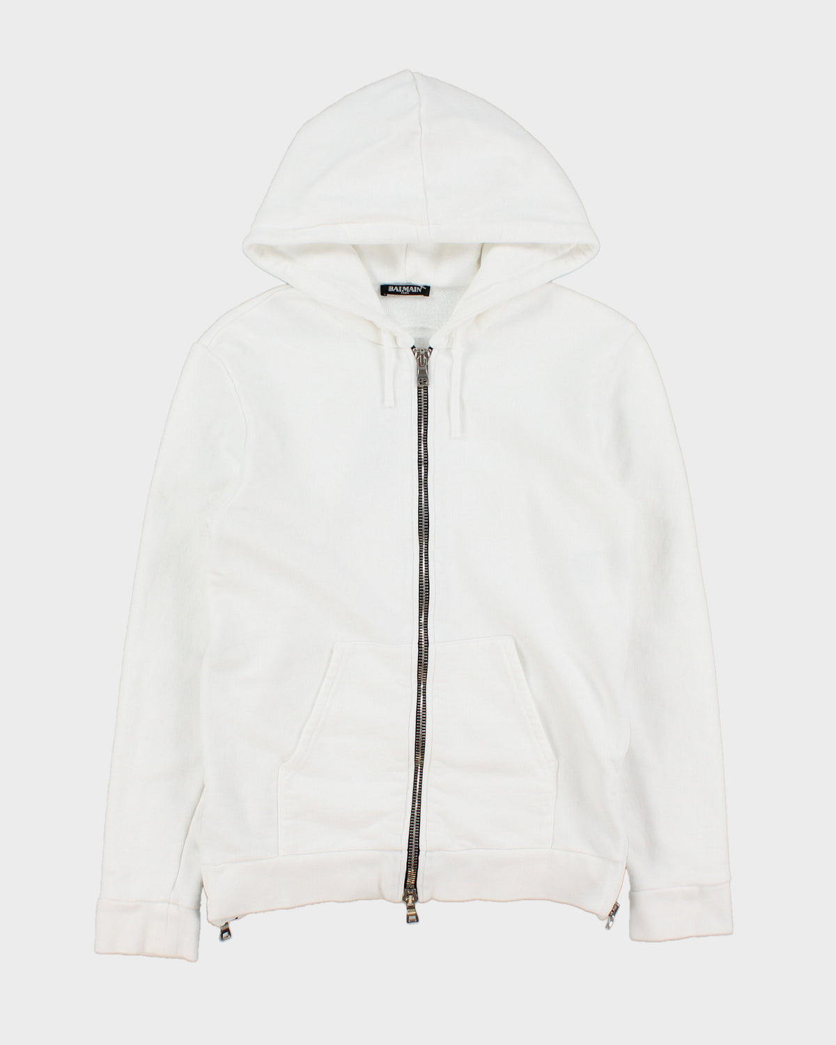Balmain White Heavyweight Side Zipper Full-Zip Hoodie - S