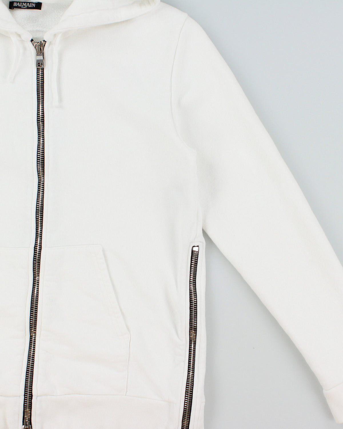 Balmain White Heavyweight Side Zipper Full-Zip Hoodie - S