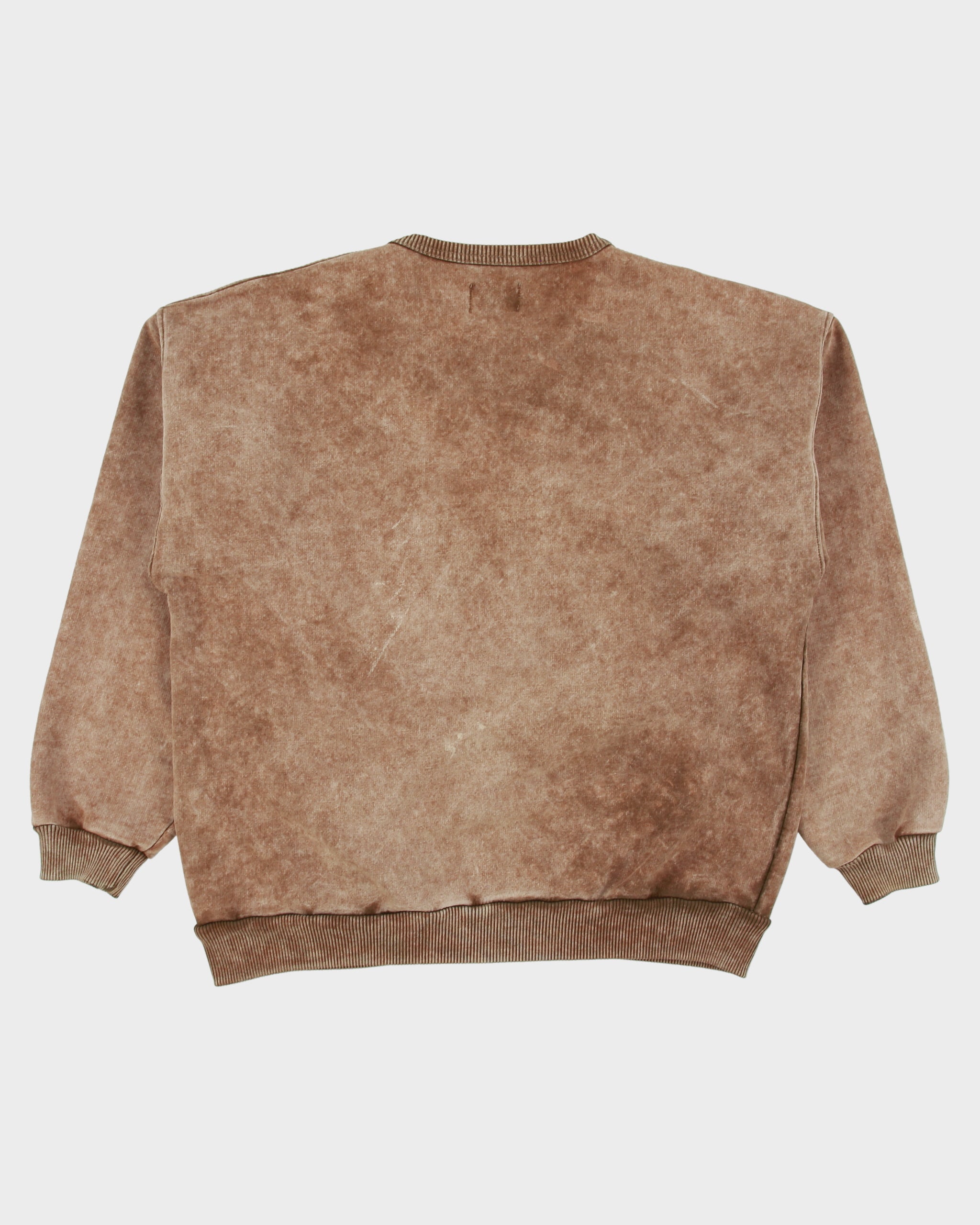 Vintage 1990s Fussy Stone Wash Tan Made In Canada Embroidered Native Crewneck Sweatshirt - M