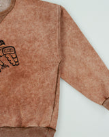 Vintage 1990s Fussy Stone Wash Tan Made In Canada Embroidered Native Crewneck Sweatshirt - M