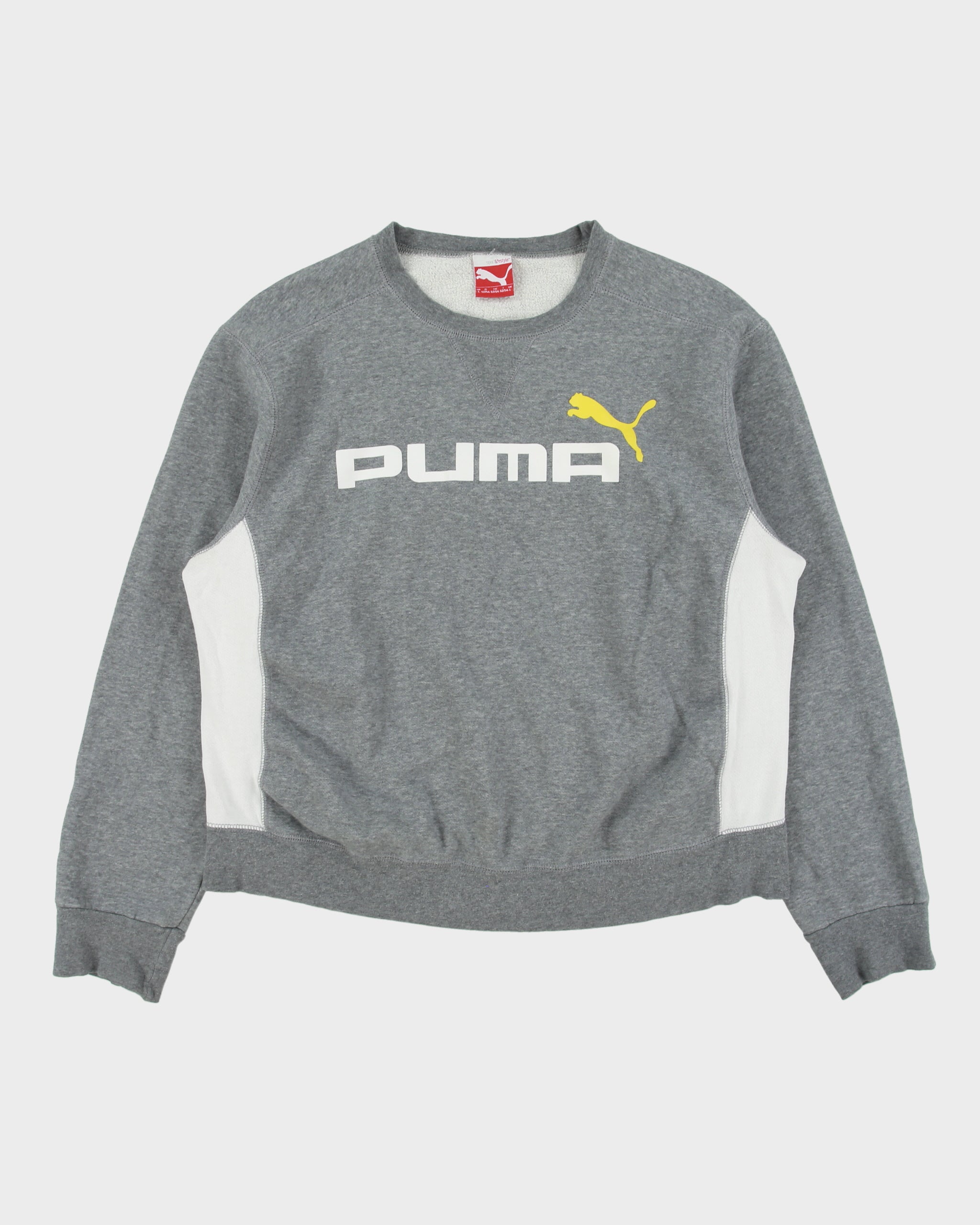 Vintage Puma Marl Grey Spell Out Crewneck Panel Sweatshirt - L