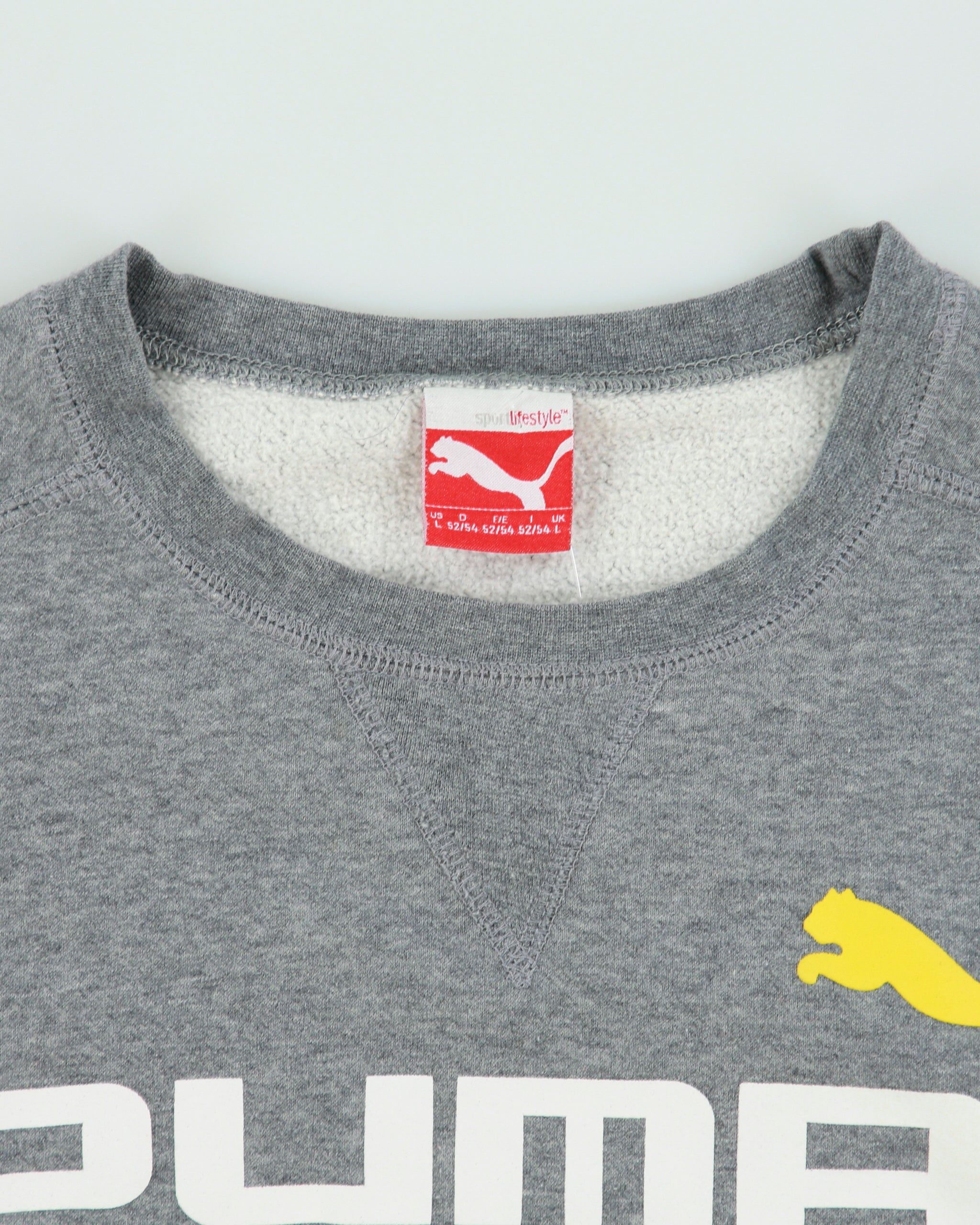 Vintage Puma Marl Grey Spell Out Crewneck Panel Sweatshirt - L