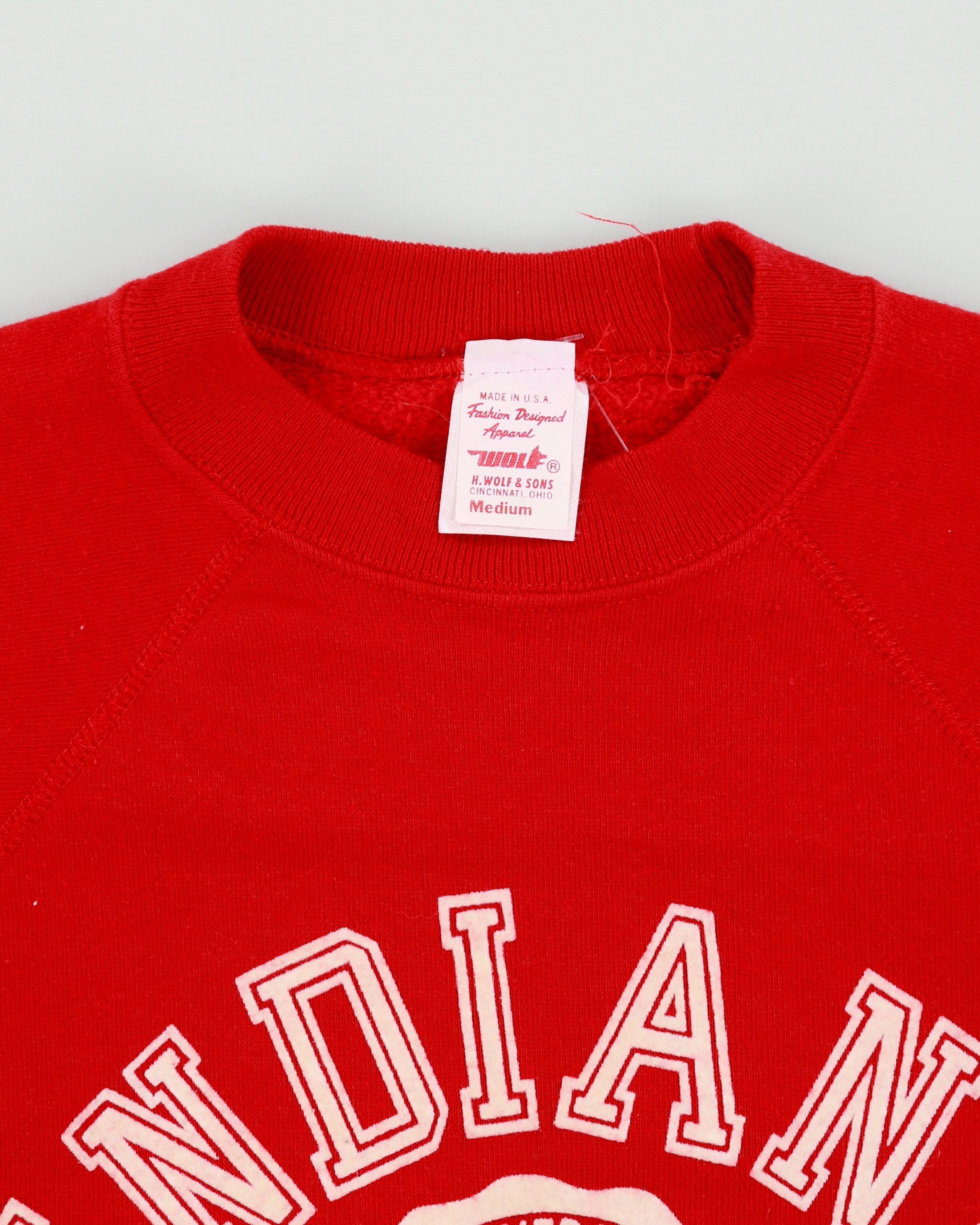 Vintage 1970s Indiana University Puff Print Wolf &amp; Sons Union Made In USA Crewneck Sweatshirt - M