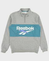 Vintage Reebok Classic Grey Marl Embroidered Spell Out Quarter-Zip Sweatshirt - M