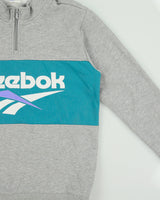 Vintage Reebok Classic Grey Marl Embroidered Spell Out Quarter-Zip Sweatshirt - M
