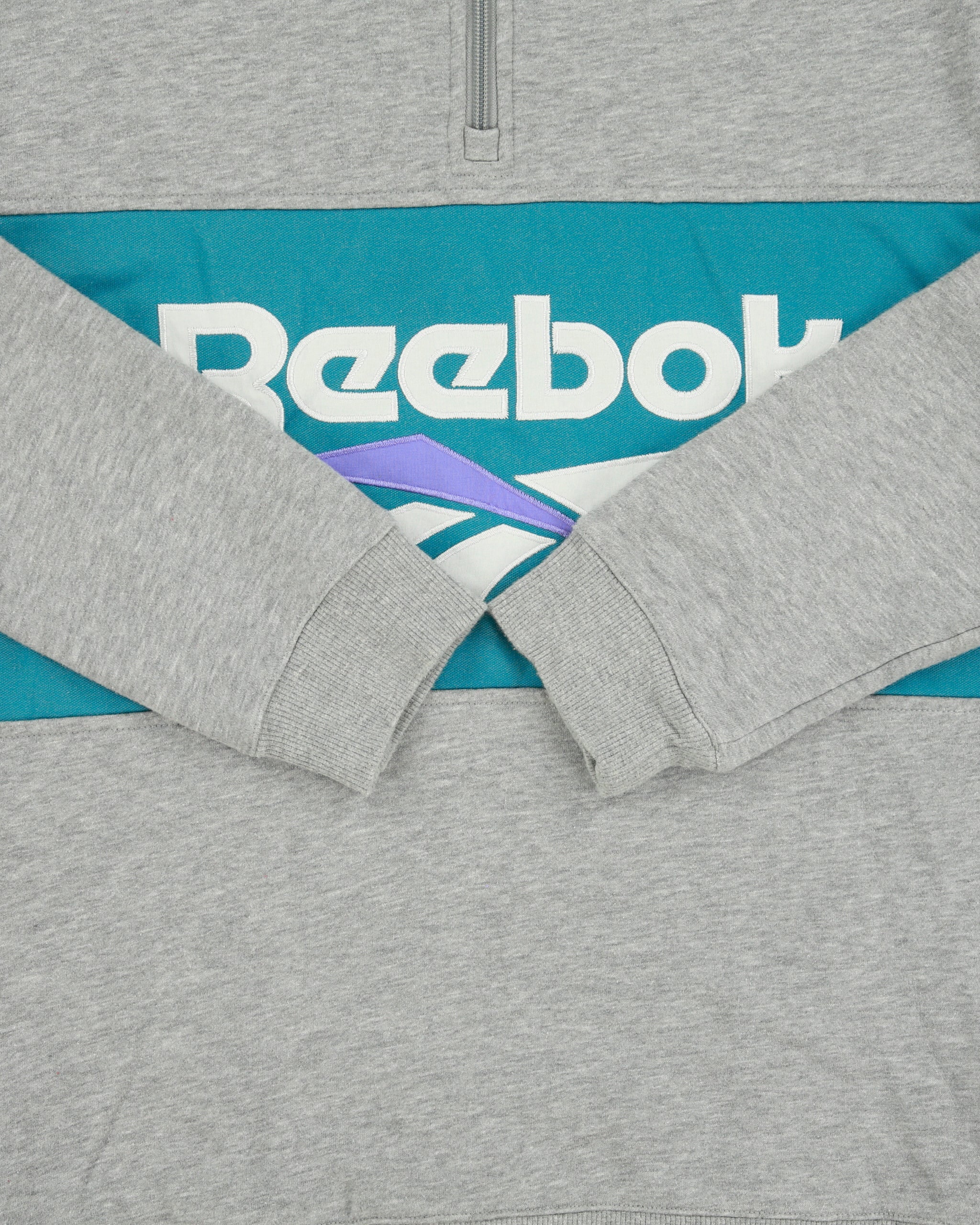 Vintage Reebok Classic Grey Marl Embroidered Spell Out Quarter-Zip Sweatshirt - M