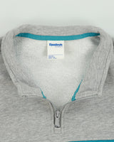 Vintage Reebok Classic Grey Marl Embroidered Spell Out Quarter-Zip Sweatshirt - M