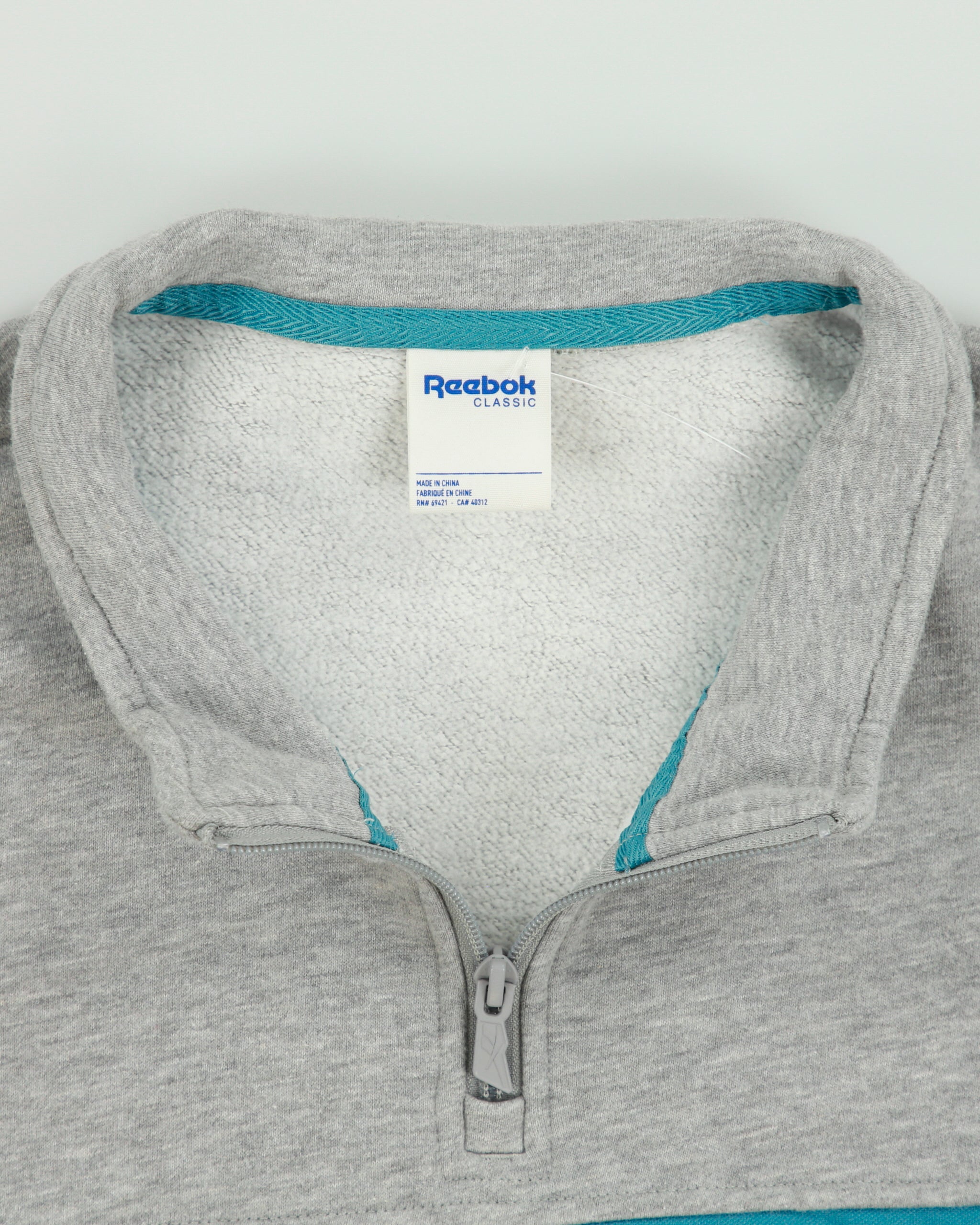 Vintage Reebok Classic Grey Marl Embroidered Spell Out Quarter-Zip Sweatshirt - M