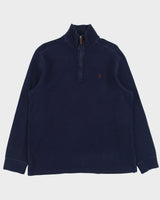 Vintage Y2K 00s Polo Ralph Lauren Navy Funnel Neck Quarter-Zip Sweatshirt - L