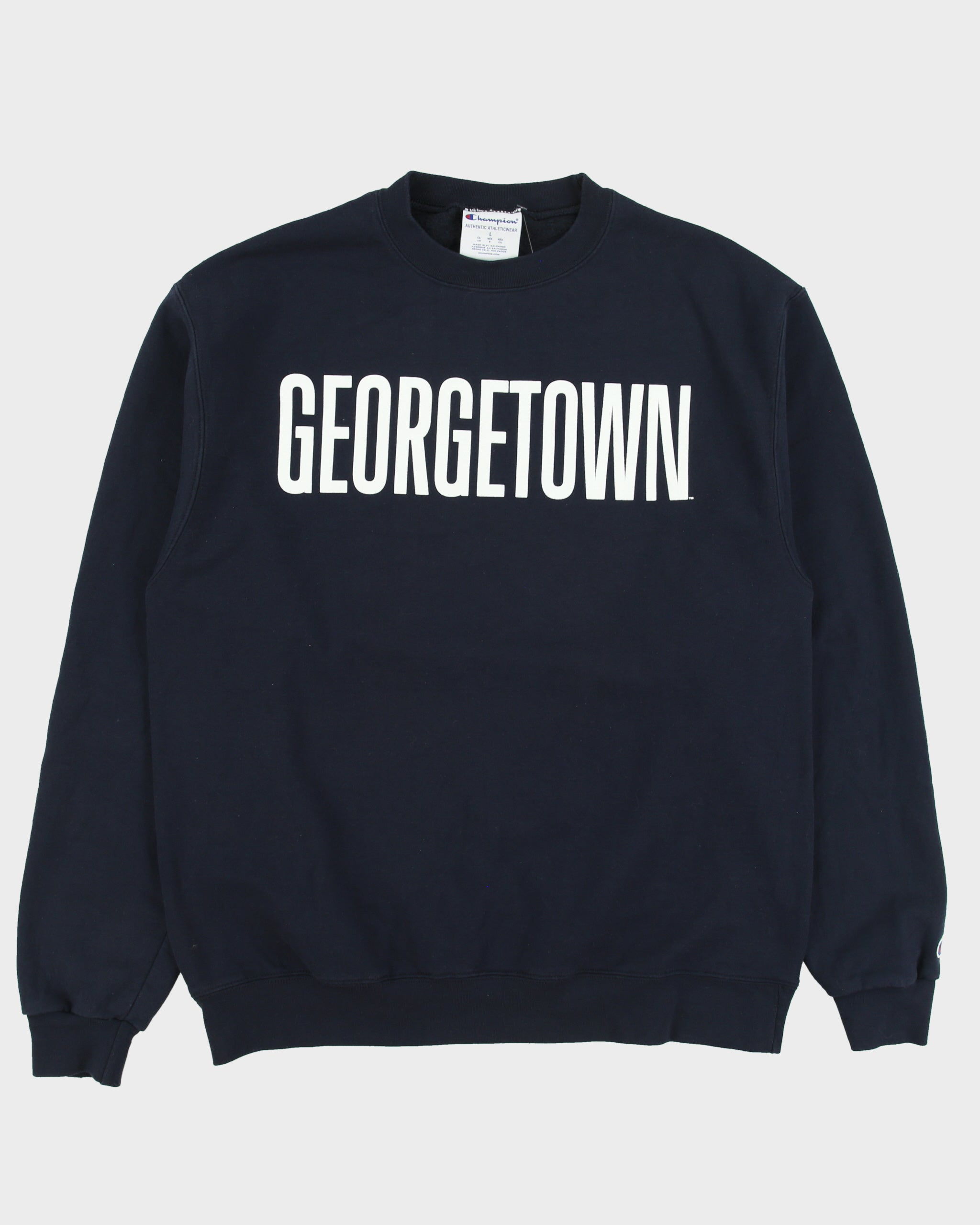 Vintage Champion Ath. Navy Georgetown University Varsity Crewneck Sweatshirt - L