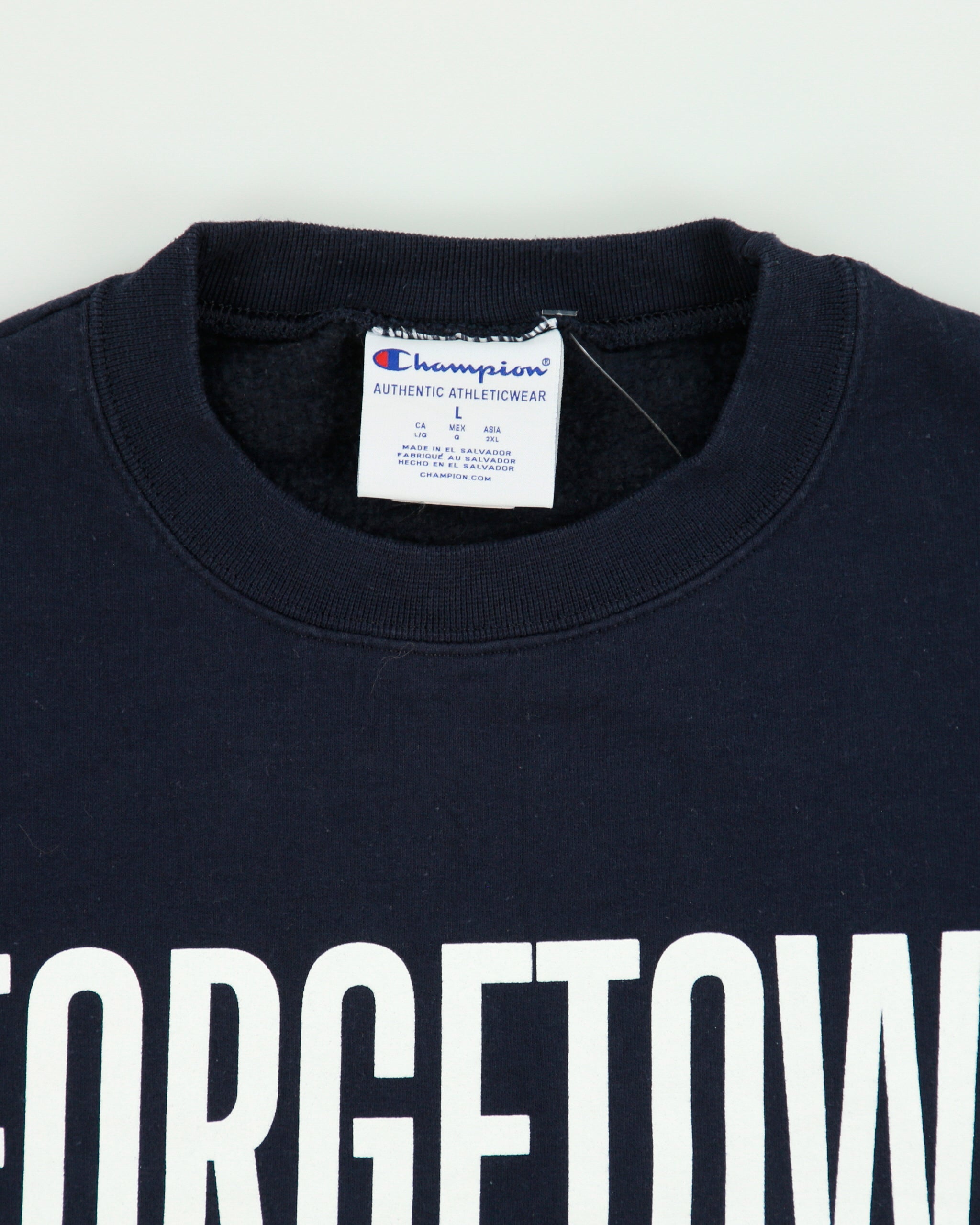 Vintage Champion Ath. Navy Georgetown University Varsity Crewneck Sweatshirt - L