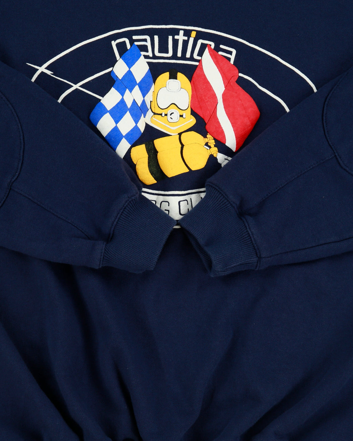 Vintage 1990s Nautica Diving Club Navy Puff Print High-Neck Crewneck Sweatshirt - L