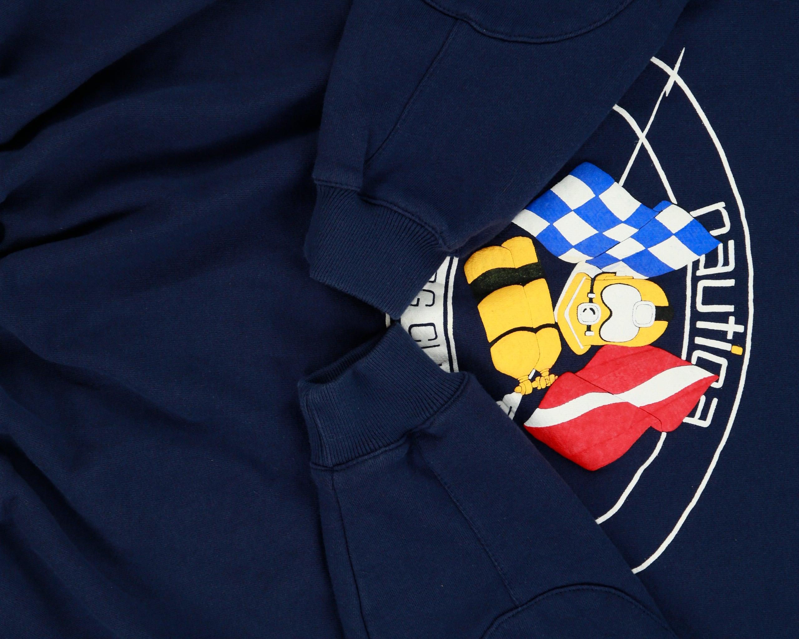 Vintage 1990s Nautica Diving Club Navy Puff Print High-Neck Crewneck Sweatshirt - L