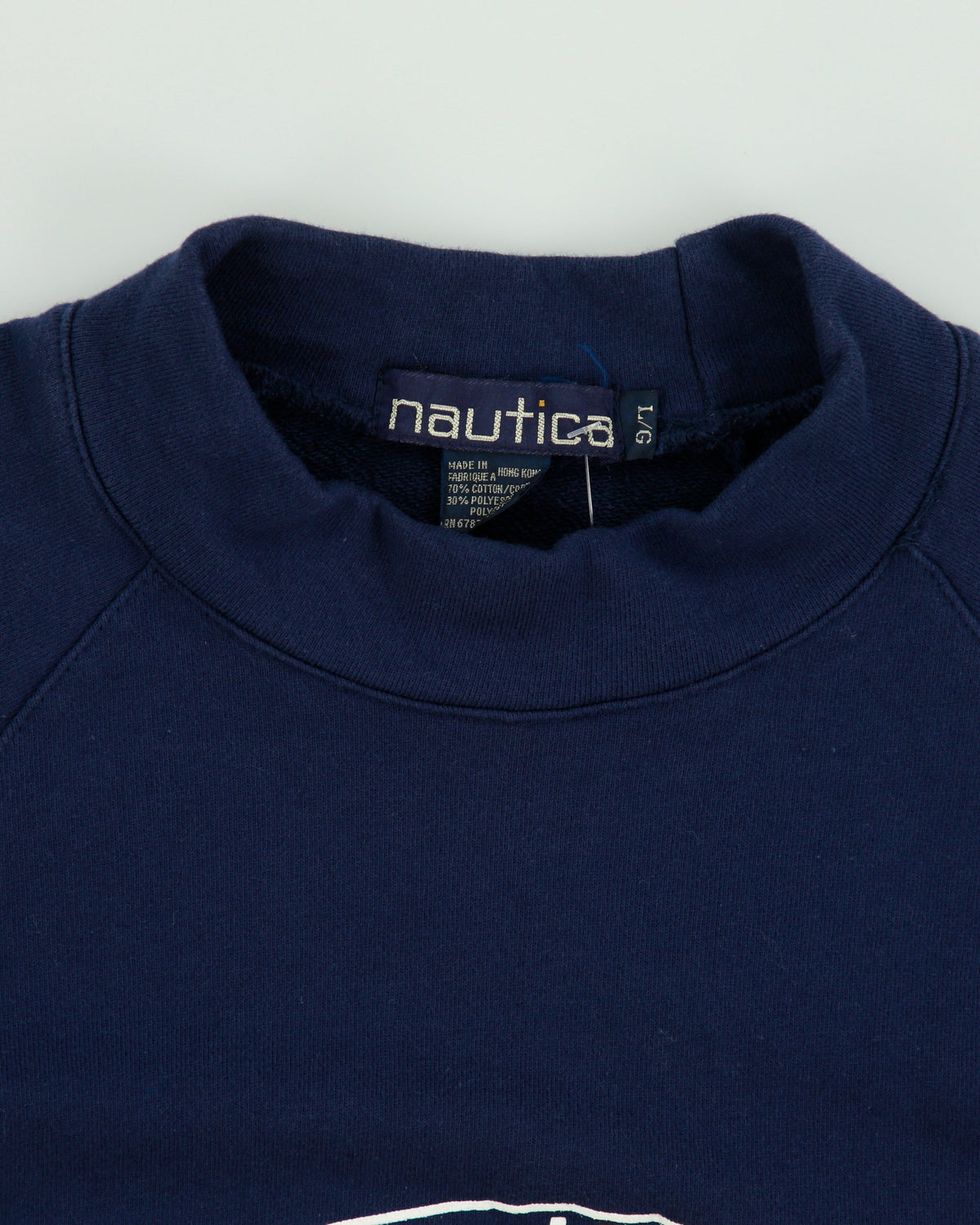 Vintage 1990s Nautica Diving Club Navy Puff Print High-Neck Crewneck Sweatshirt - L