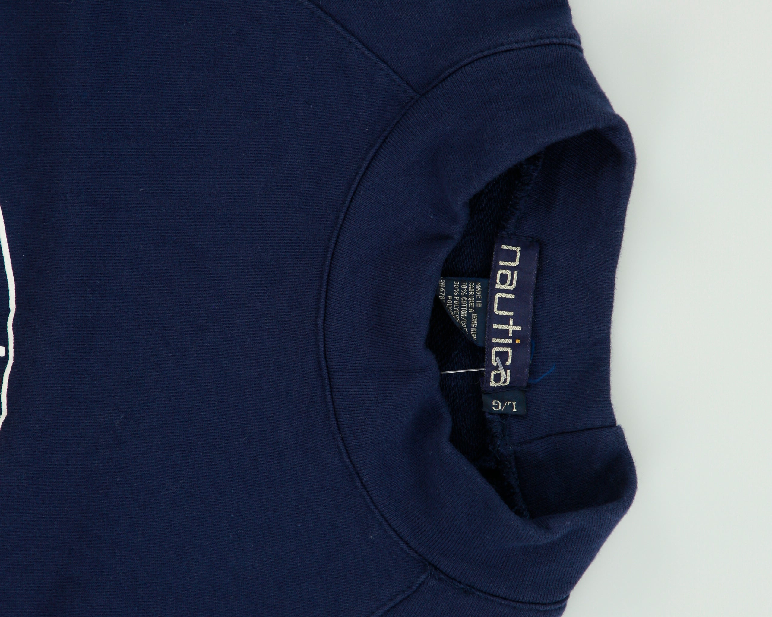 Vintage 1990s Nautica Diving Club Navy Puff Print High-Neck Crewneck Sweatshirt - L