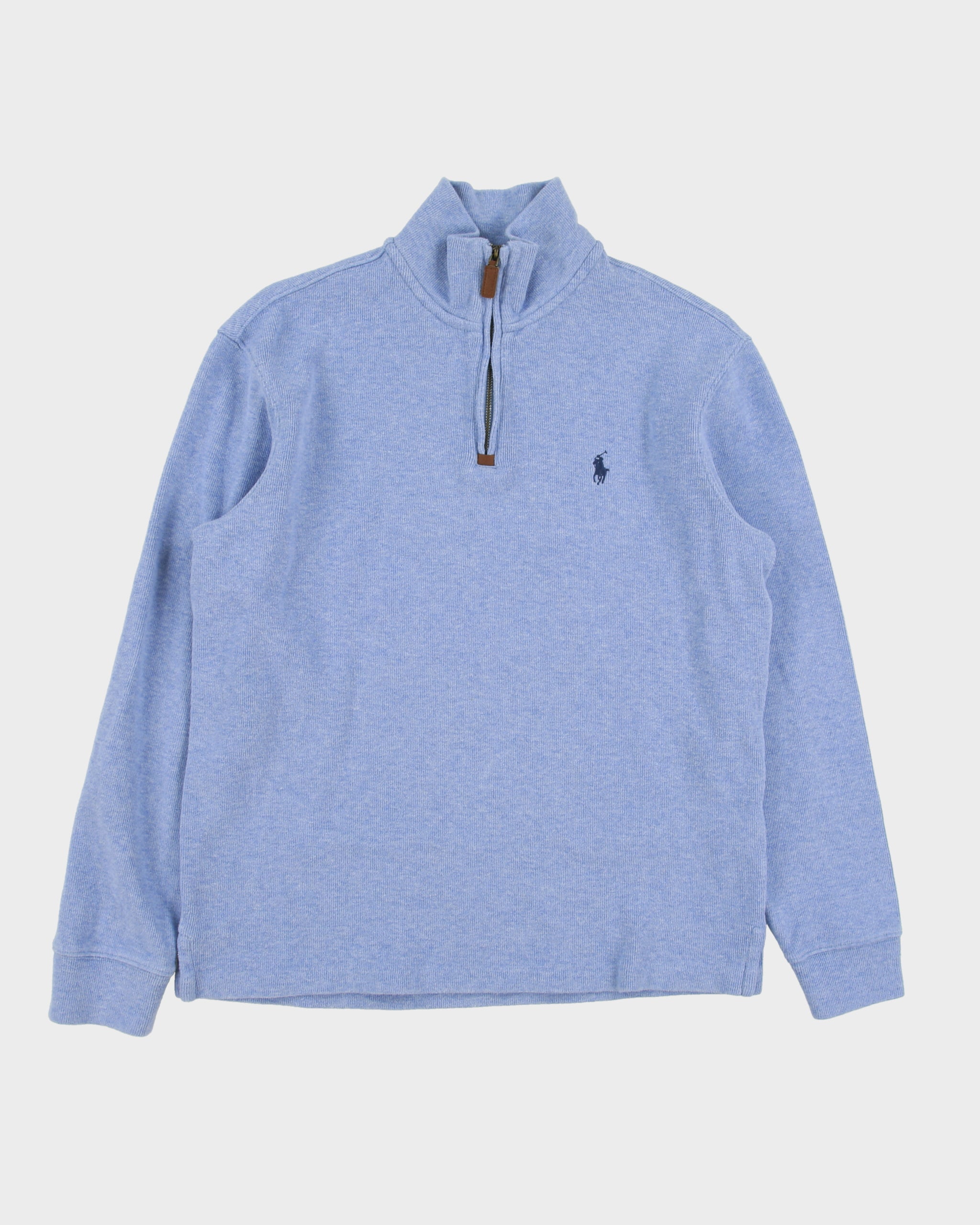 Vintage Polo Ralph Lauren Sky Blue Marl Classic Pony Quarter-Zip Sweatshirt - M