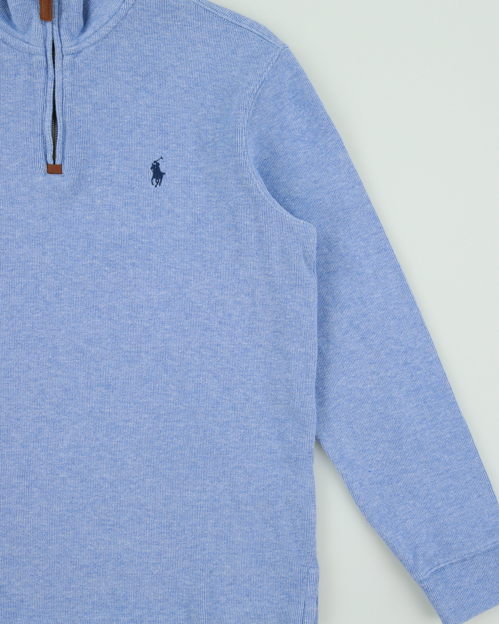 Vintage Polo Ralph Lauren Sky Blue Marl Classic Pony Quarter-Zip Sweatshirt - M