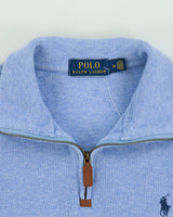 Vintage Polo Ralph Lauren Sky Blue Marl Classic Pony Quarter-Zip Sweatshirt - M
