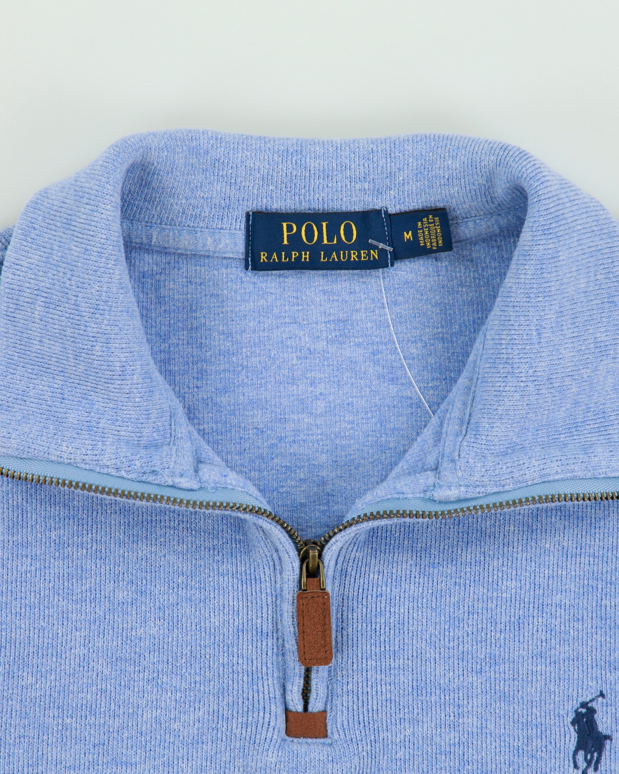 Vintage Polo Ralph Lauren Sky Blue Marl Classic Pony Quarter-Zip Sweatshirt - M