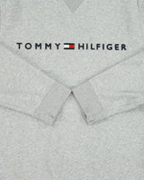 Vintage Tommy Hilfiger Grey Marl Embroidered Spell Out Fleece Lined Crewneck Sweatshirt - L