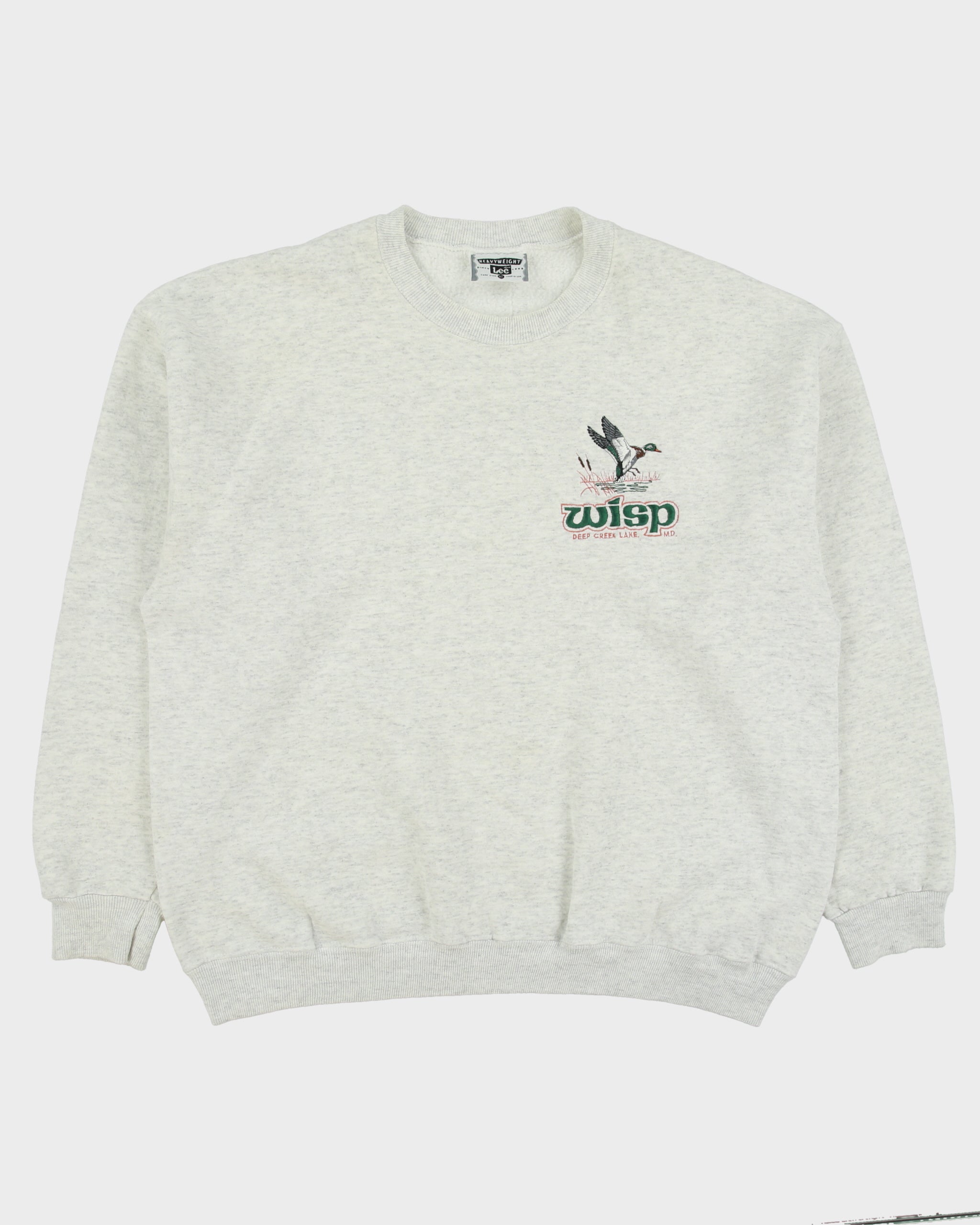 Vintage 1990s Lee Grey Marl Made In USA Heavyweight Embroidered Deep Creek Lake Crewneck Sweatshirt - XL
