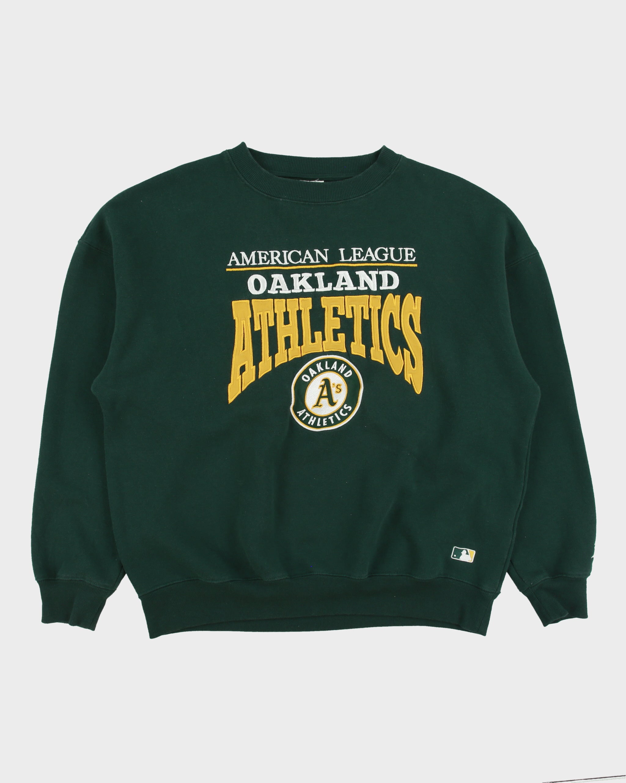 Vintage Y2K 00s MLB Forest Green Oakland Athletics Embroidered Crewneck Baseball Sweatshirt - L