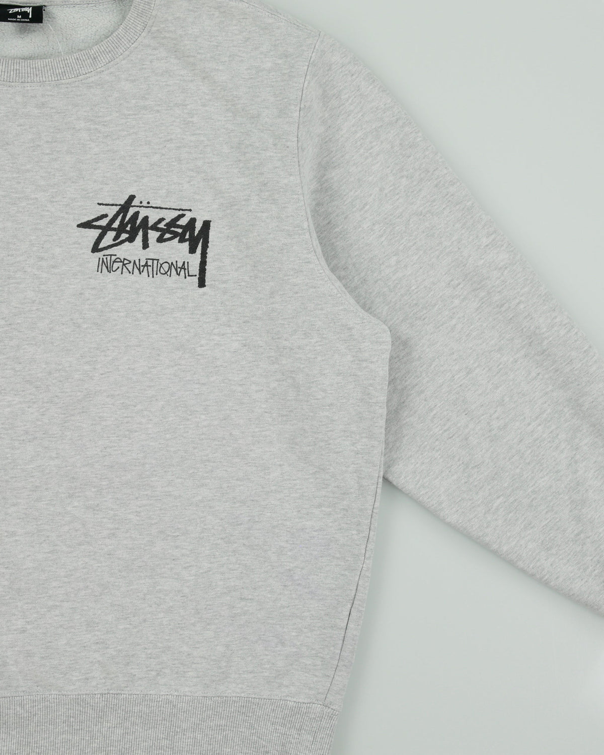 Vintage Stussy Grey Marl Stcok Logo Crewneck Sweatshirt - M
