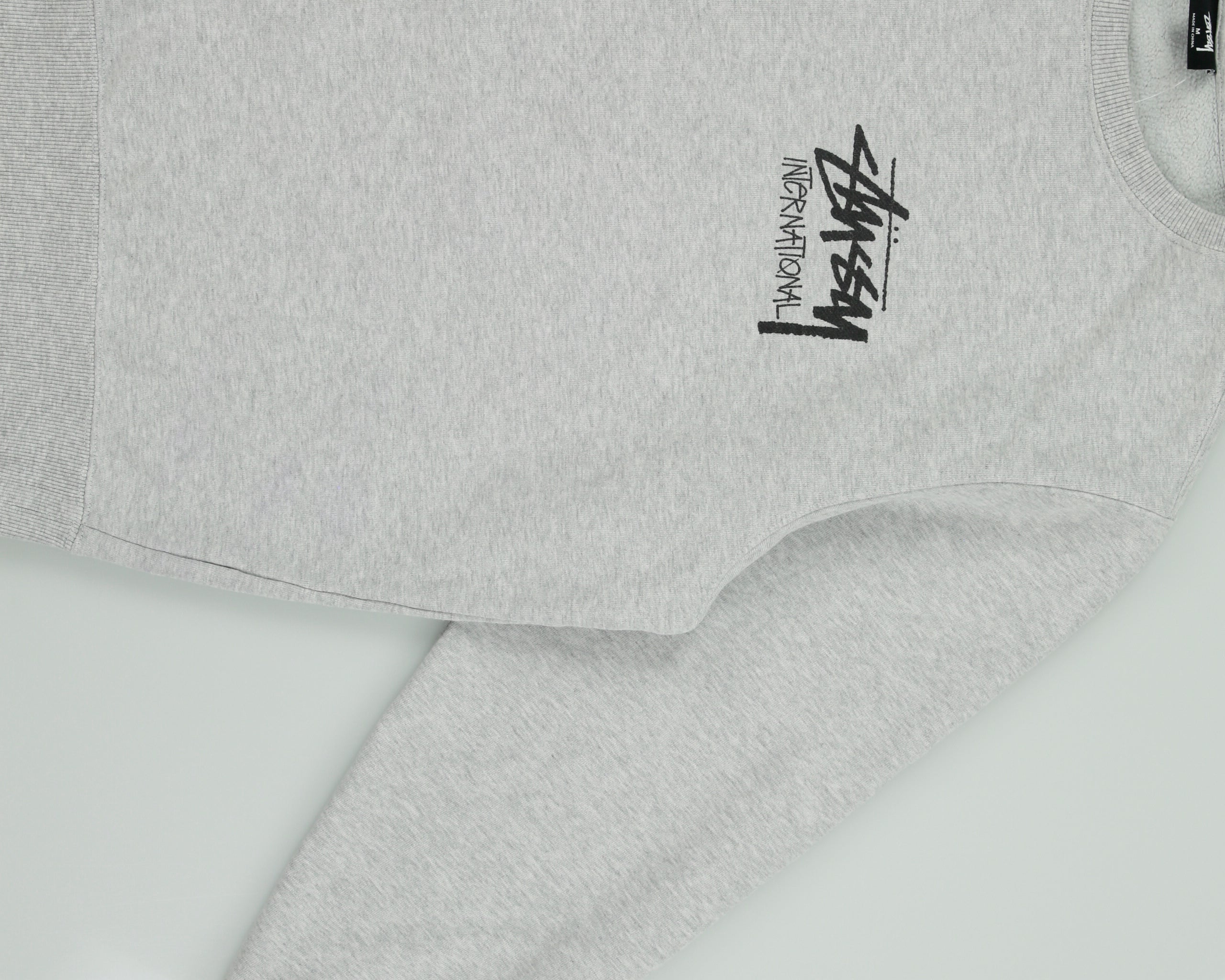 Vintage Stussy Grey Marl Stcok Logo Crewneck Sweatshirt - M