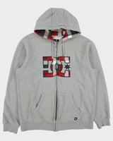 Vintage Y2K 00s DC Shoe Co. Grey Marl Plaid Embroidered Zip-Up Hoodie - L