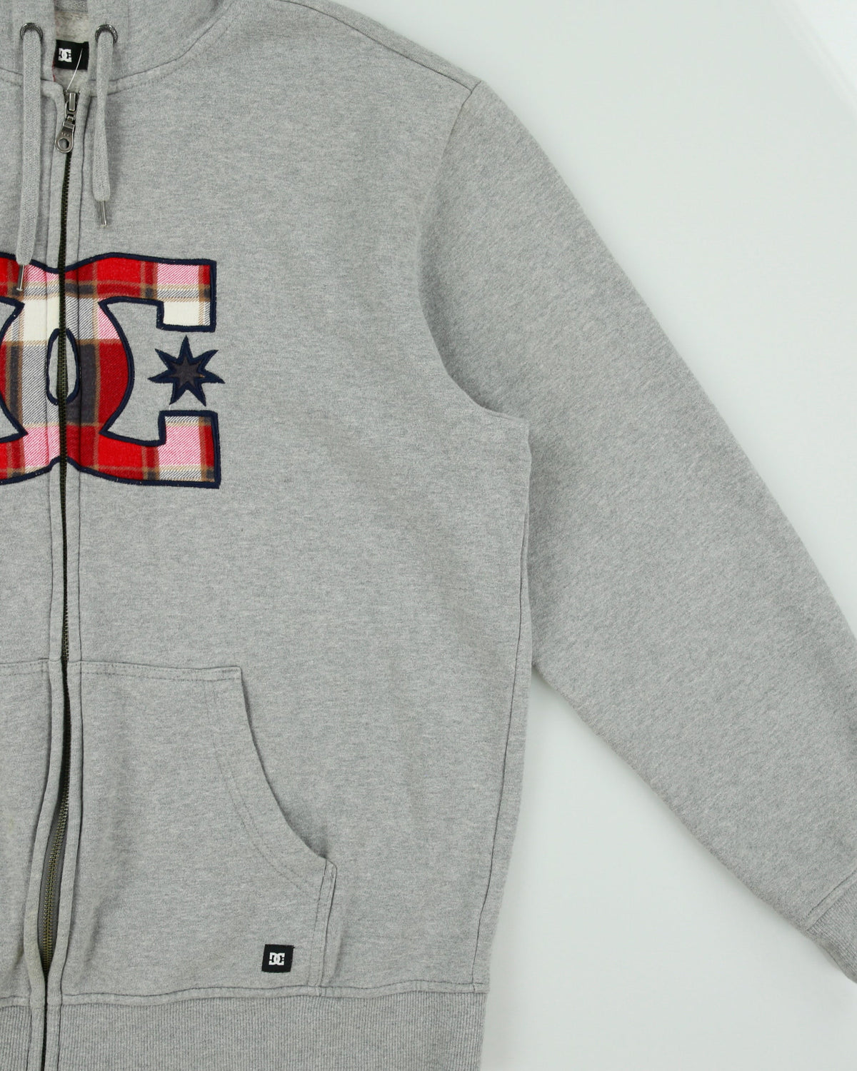 Vintage Y2K 00s DC Shoe Co. Grey Marl Plaid Embroidered Zip-Up Hoodie - L