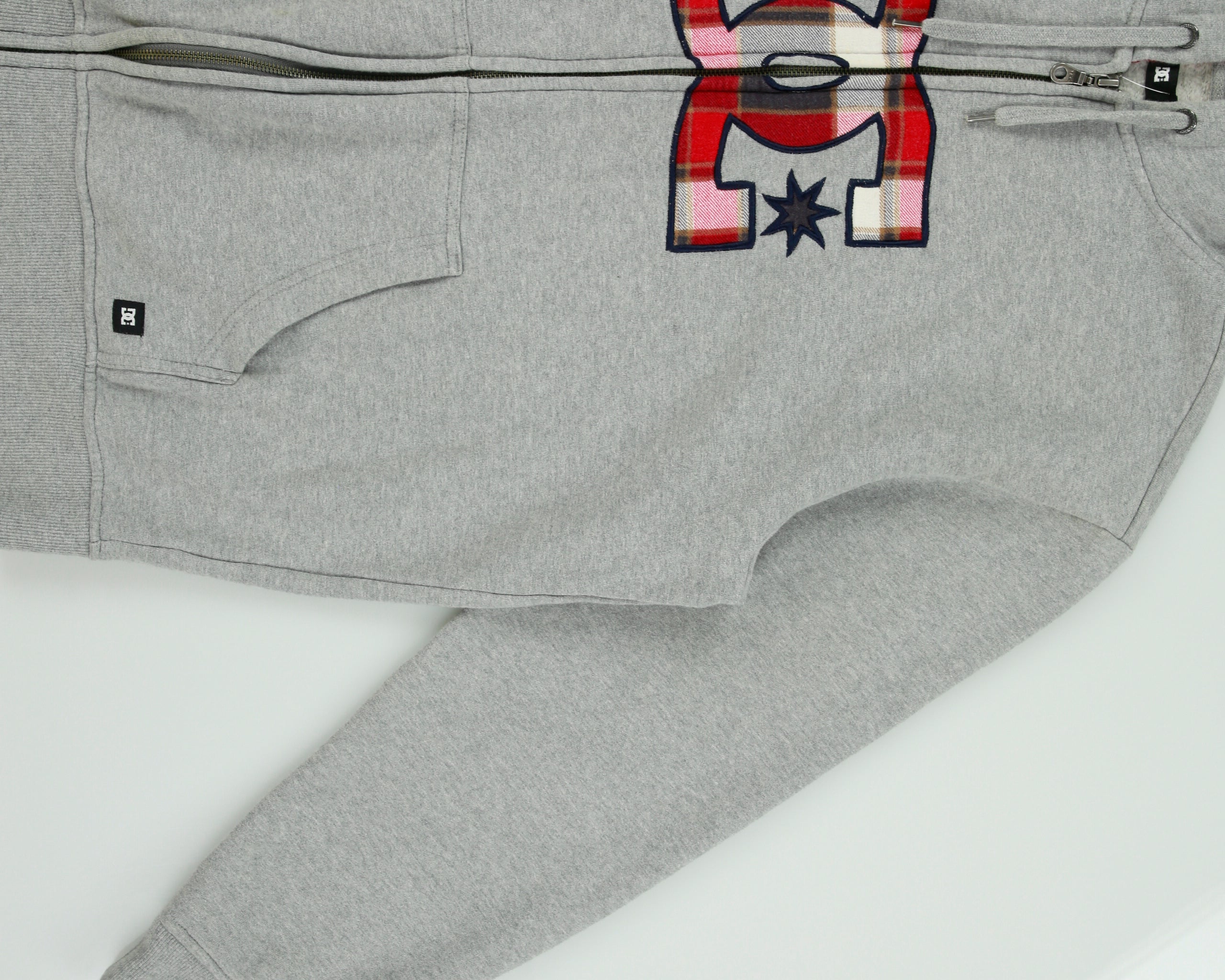Vintage Y2K 00s DC Shoe Co. Grey Marl Plaid Embroidered Zip-Up Hoodie - L