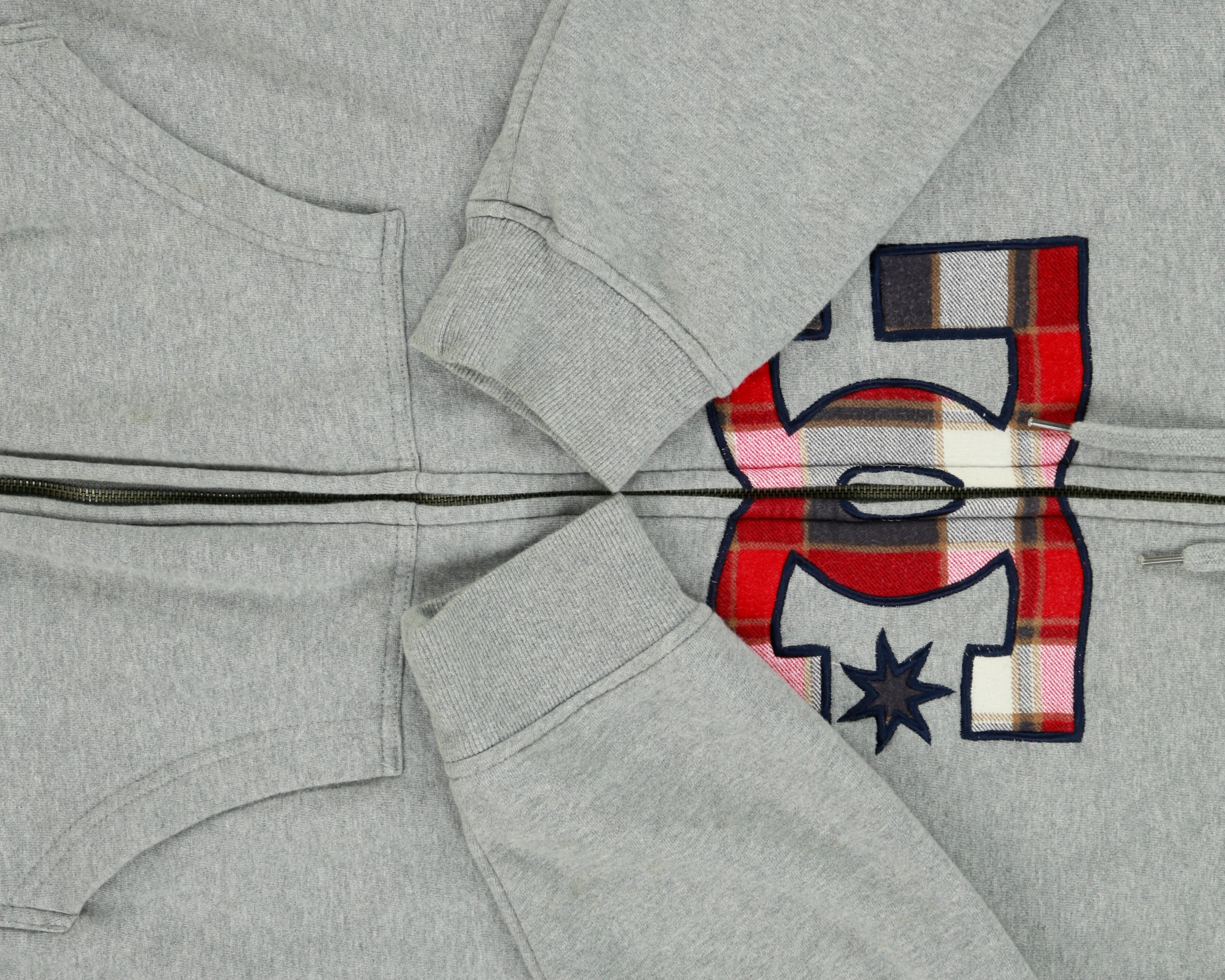 Vintage Y2K 00s DC Shoe Co. Grey Marl Plaid Embroidered Zip-Up Hoodie - L