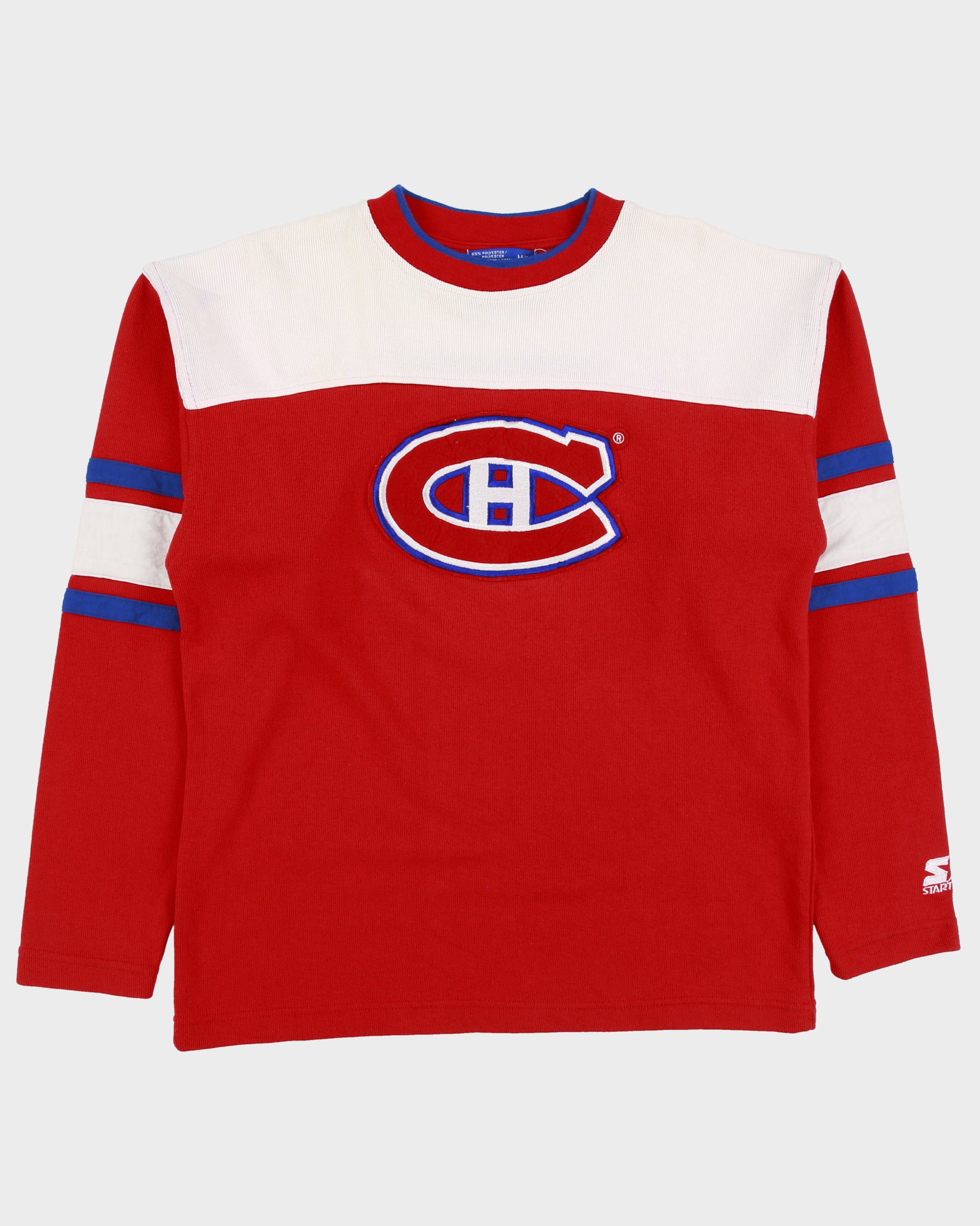 Vintage 1994 Starter Montreal Canadiens Embroidered NHL Striped Crewneck Sweatshirt - M