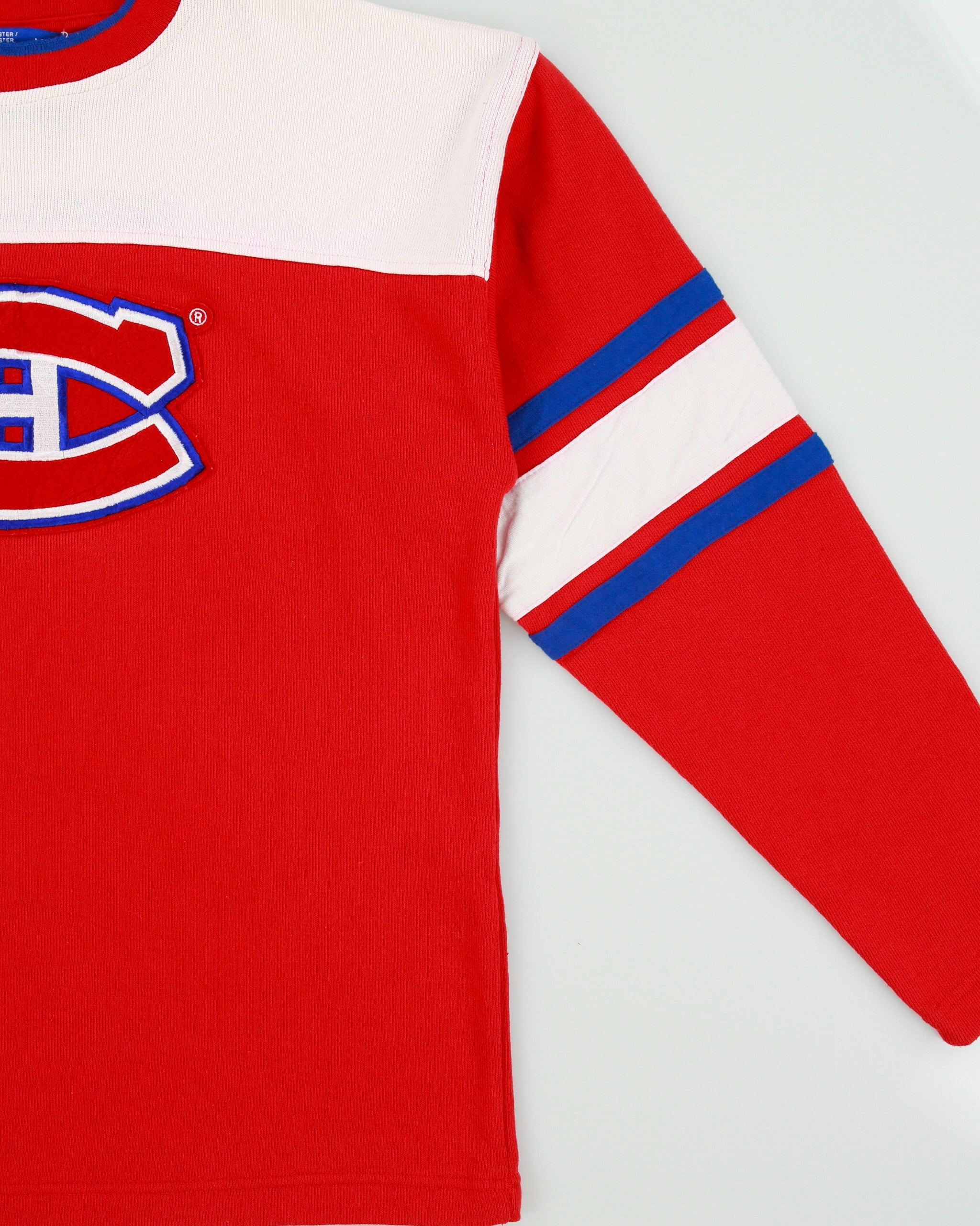 Vintage 1994 Starter Montreal Canadiens Embroidered NHL Striped Crewneck Sweatshirt - M