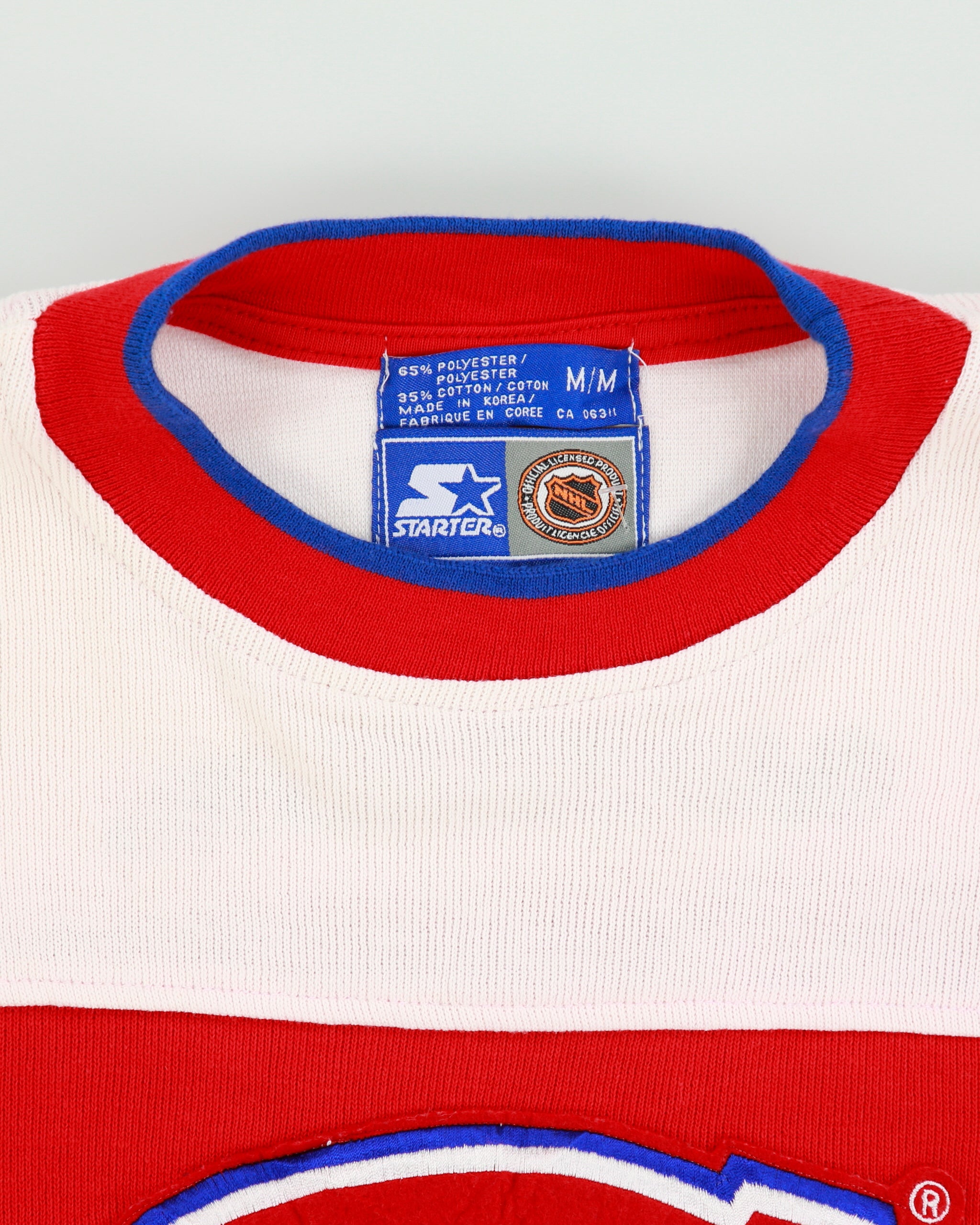 Vintage 1994 Starter Montreal Canadiens Embroidered NHL Striped Crewneck Sweatshirt - M