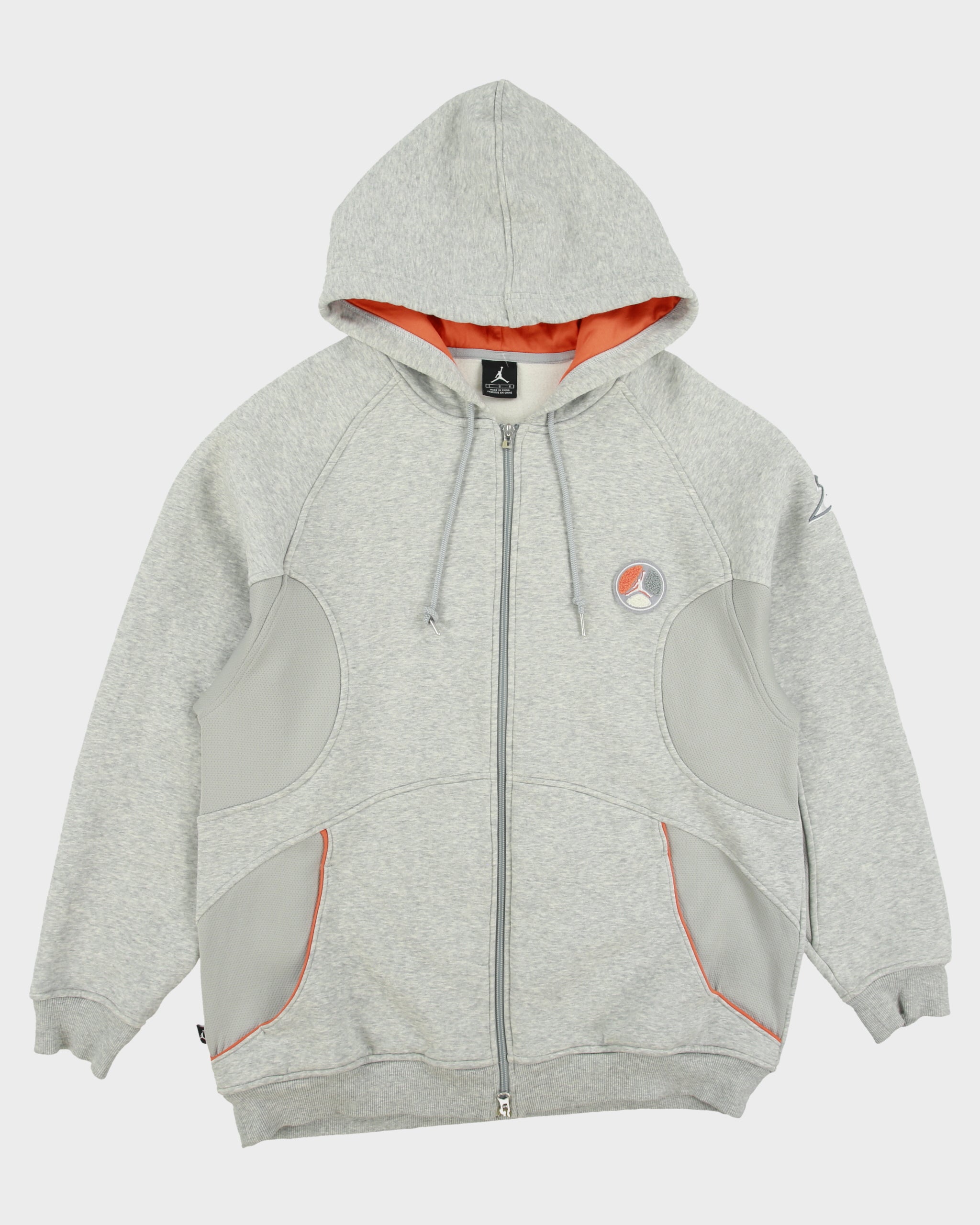 Vintage Y2K 00s Nike Air Jordan Grey Marl Heavyweight Embroidered Jumpman 23 Zip-Up Hoodie - L