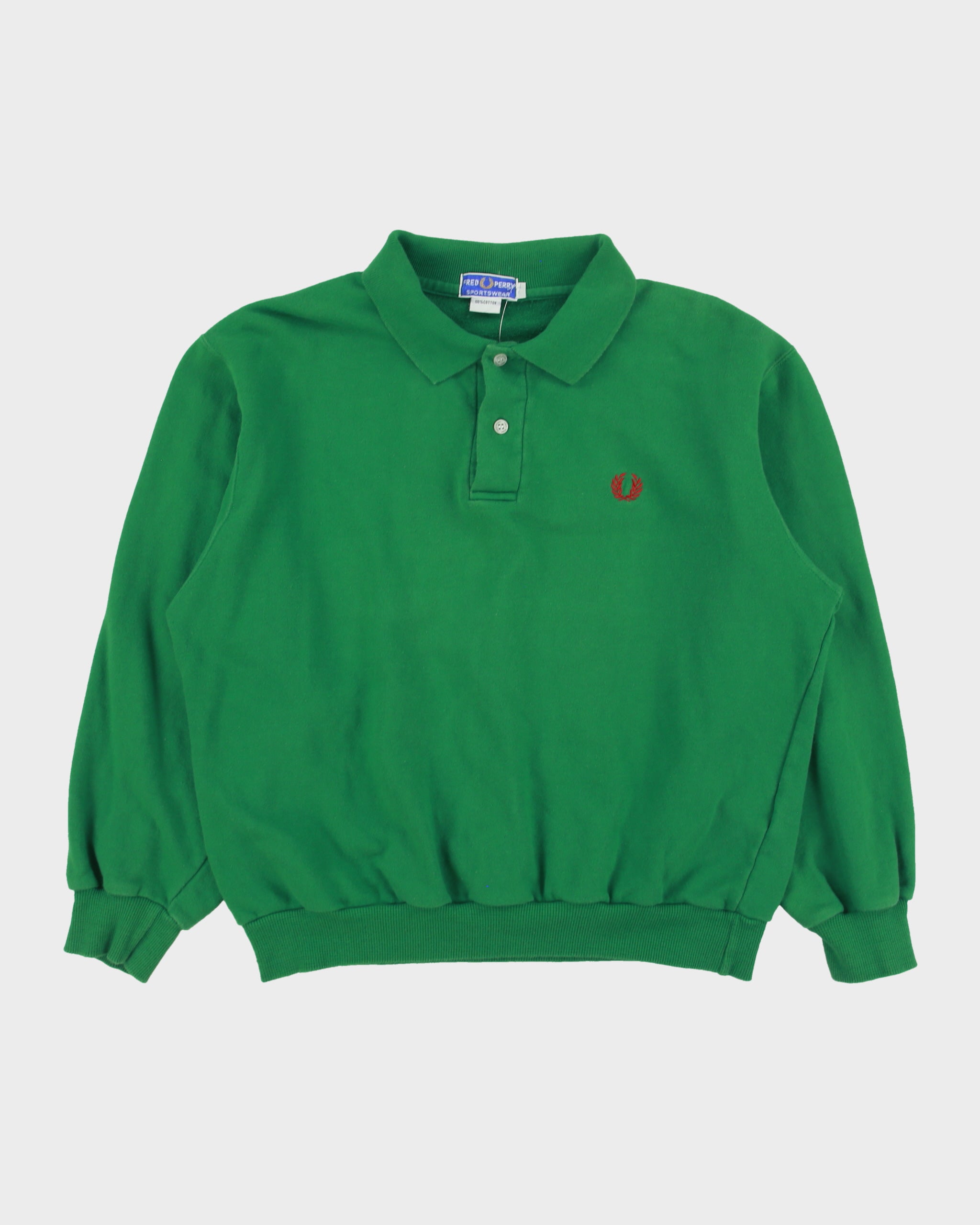 Vintage 1990s Fred Perry Sportswear Classic Pique Boxy Collared Sweatshirt - S