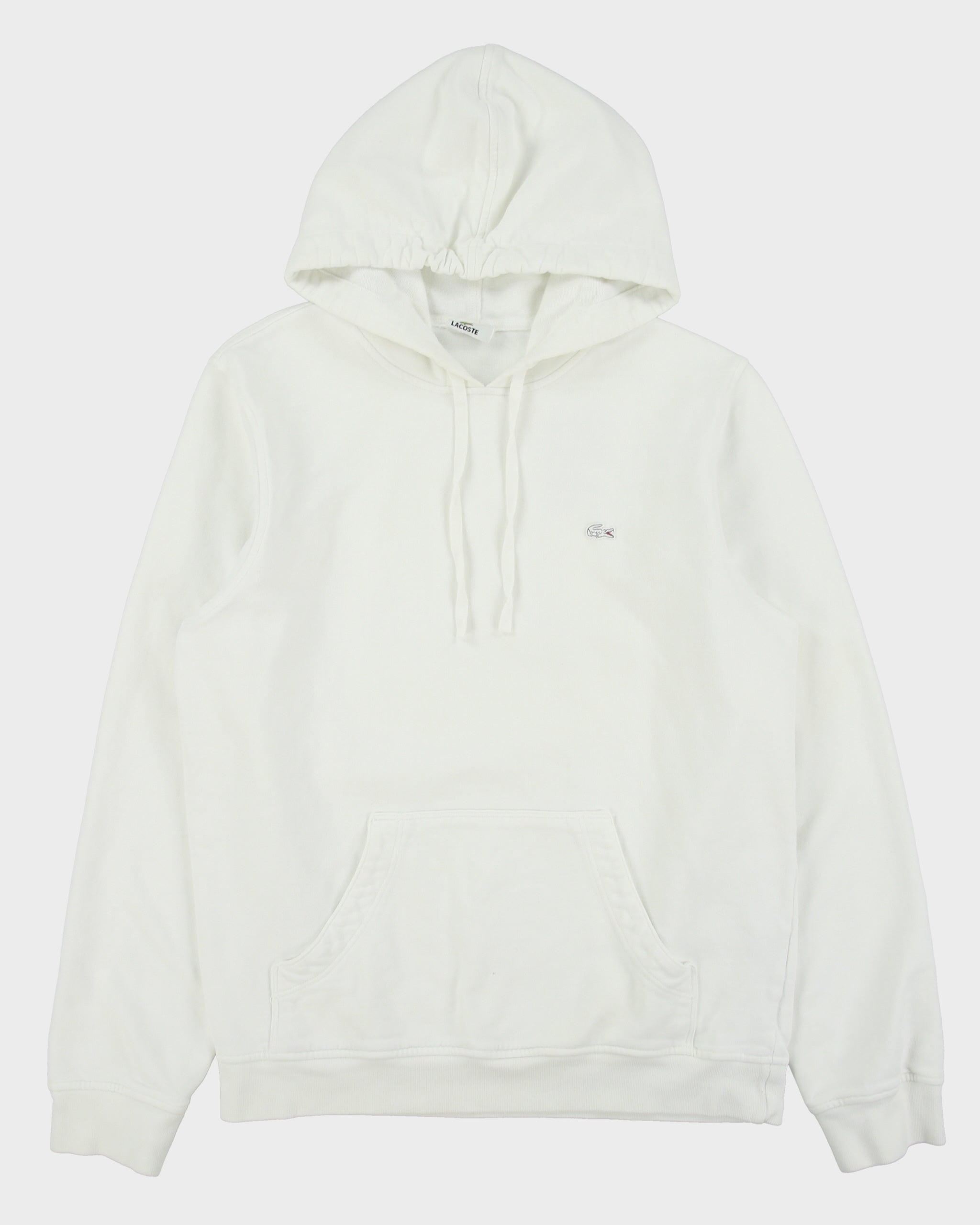 Vintage Y2K 00s Lacoste Vintage Washed White Croc Pique Heavyweight Pullover Hoodie - M