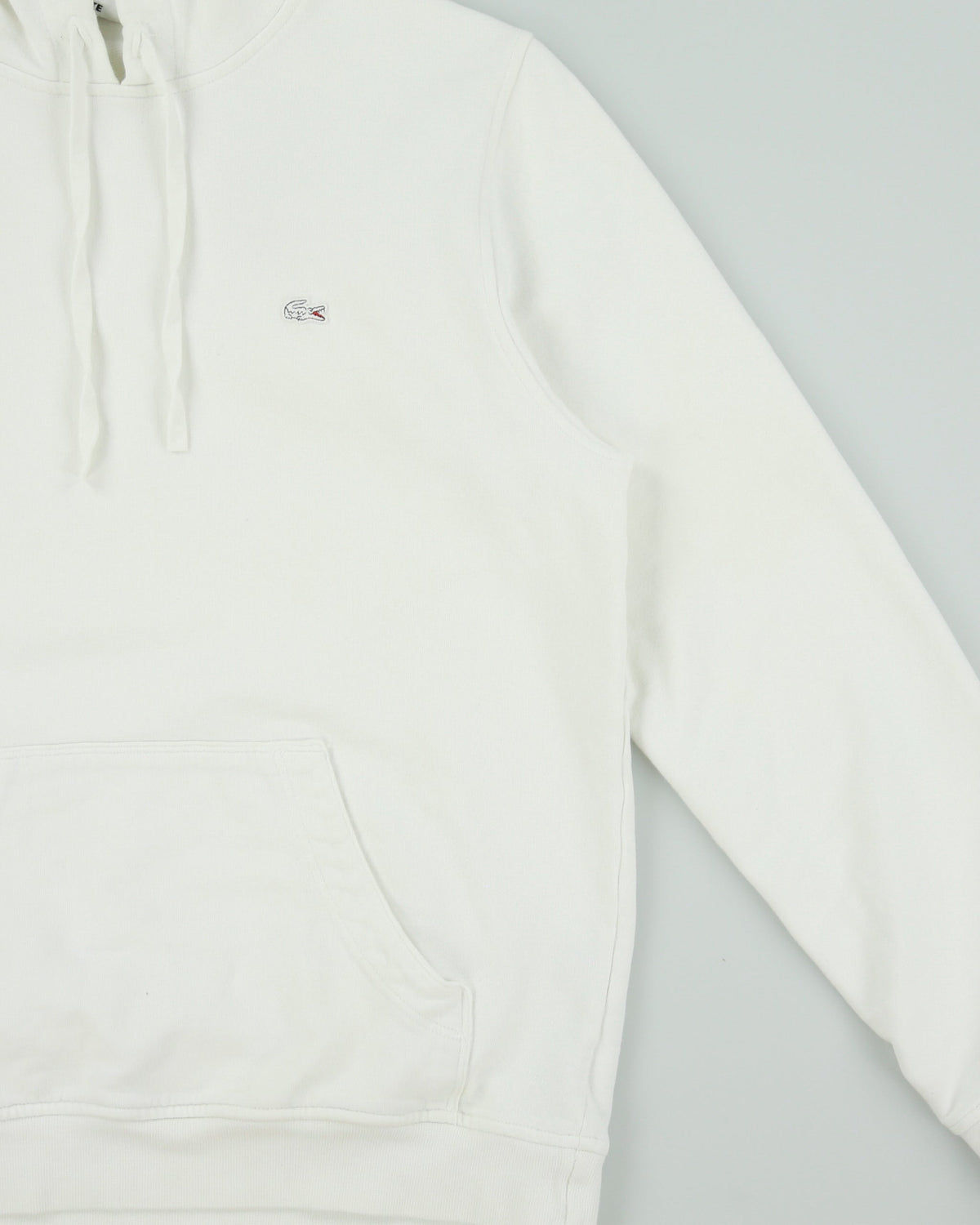 Vintage Y2K 00s Lacoste Vintage Washed White Croc Pique Heavyweight Pullover Hoodie - M