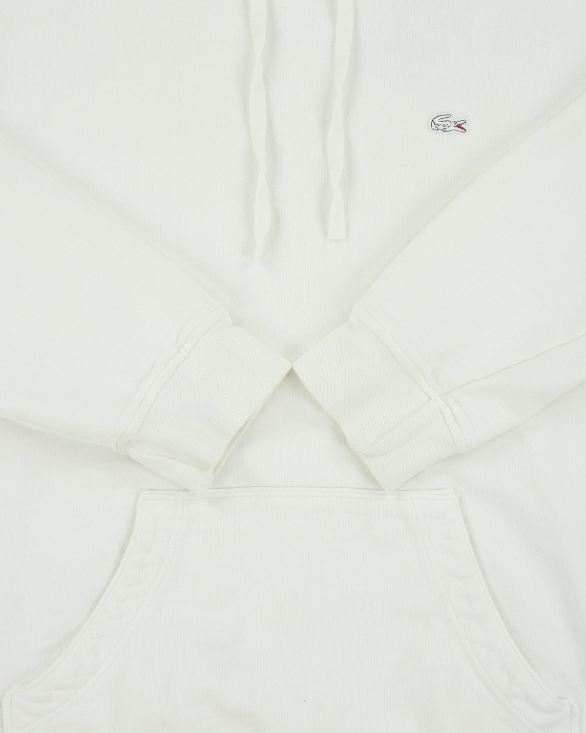 Vintage Y2K 00s Lacoste Vintage Washed White Croc Pique Heavyweight Pullover Hoodie - M