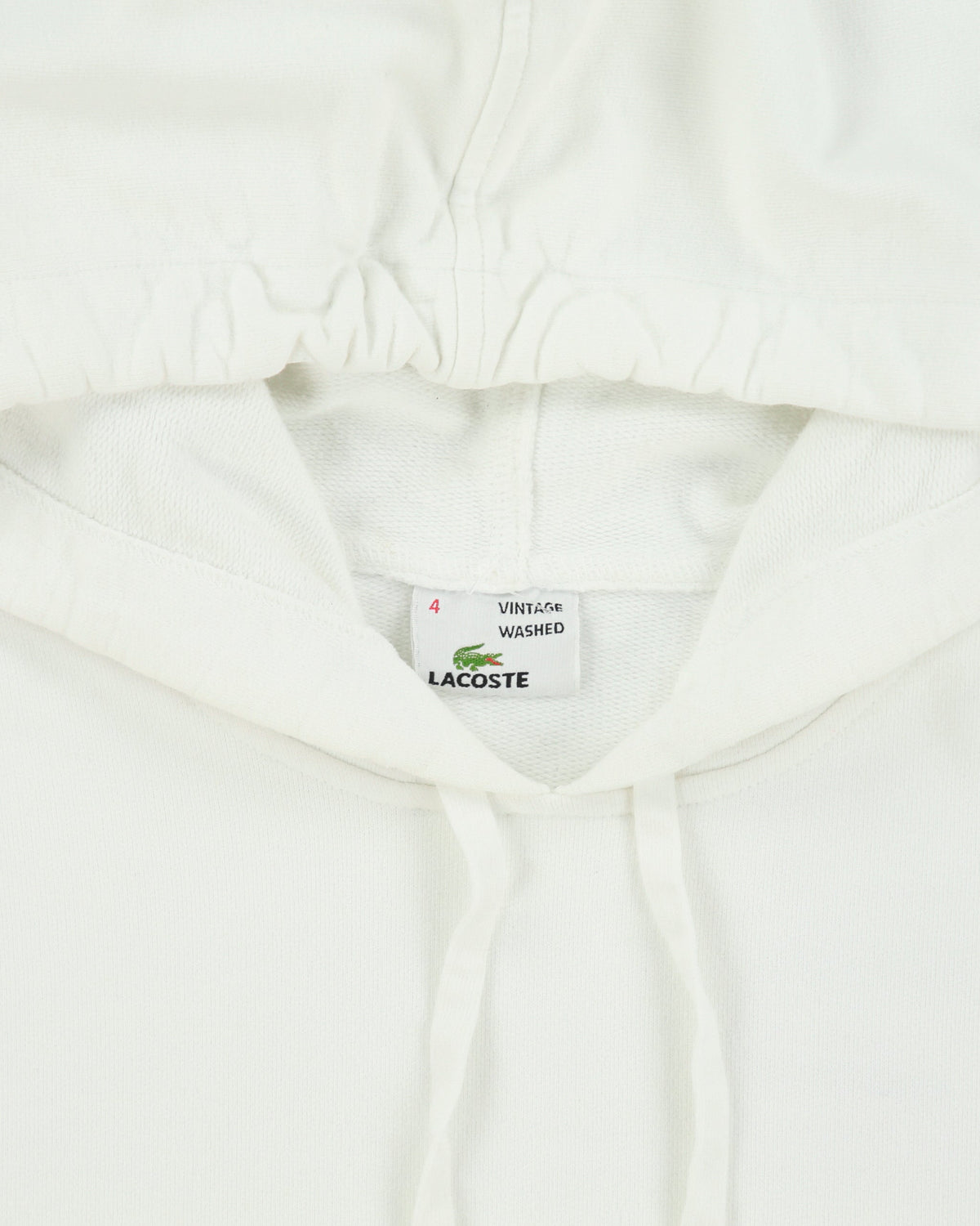 Vintage Y2K 00s Lacoste Vintage Washed White Croc Pique Heavyweight Pullover Hoodie - M